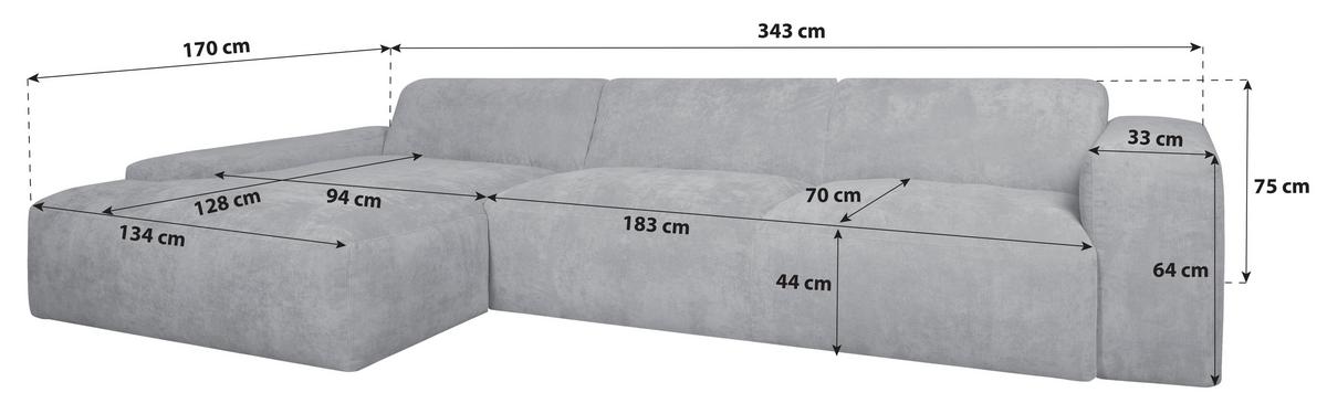 ECKSOFA Hannah Beige S: 170x343cm - Beige/Schwarz, Design, Textil (170/343cm) - MID.YOU