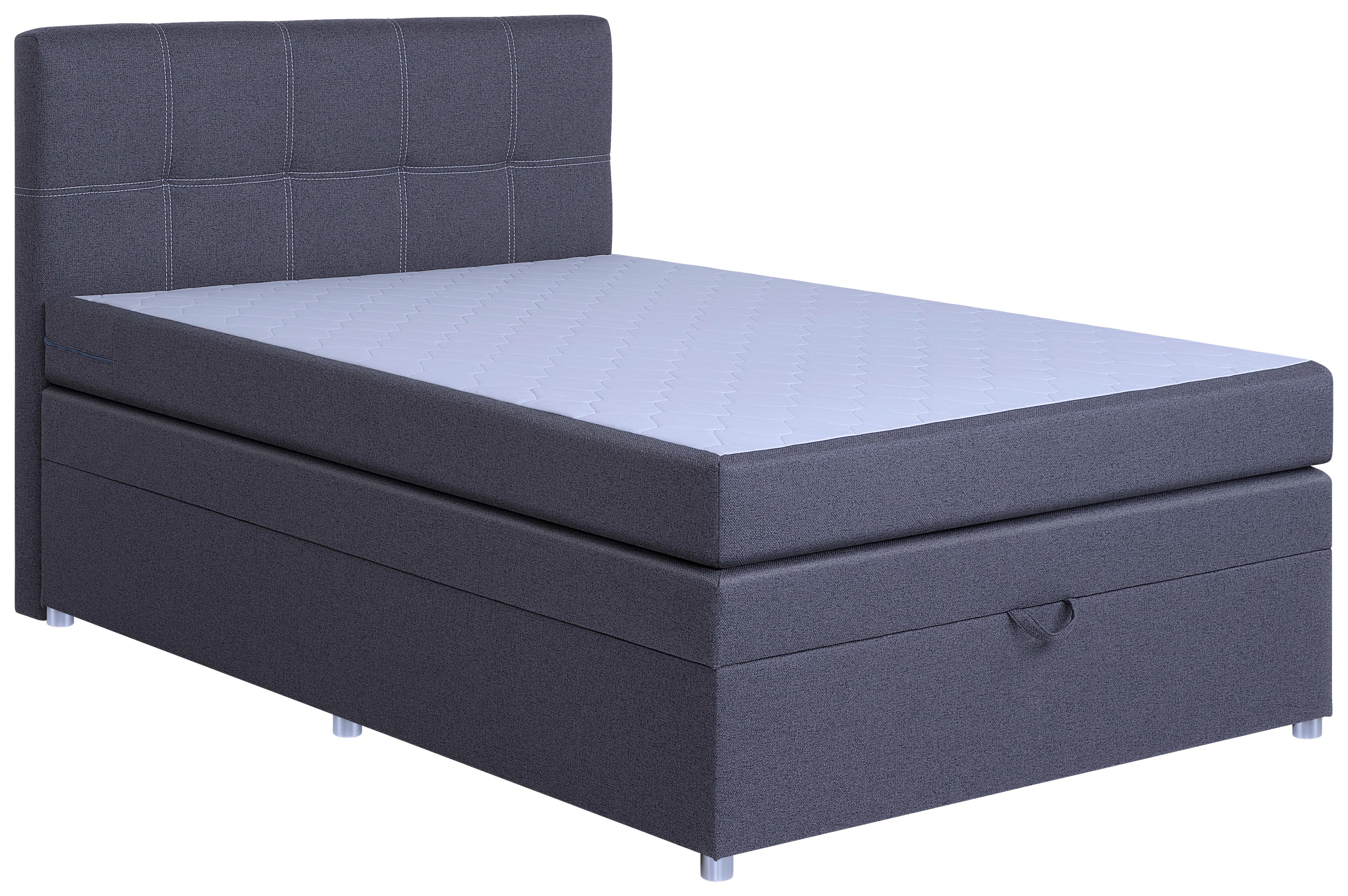 Boxspringbett Royal 140x200 Dunkelgrau - Chromfarben/Dunkelgrau, MODERN, Holzwerkstoff/Textil (140/200cm)