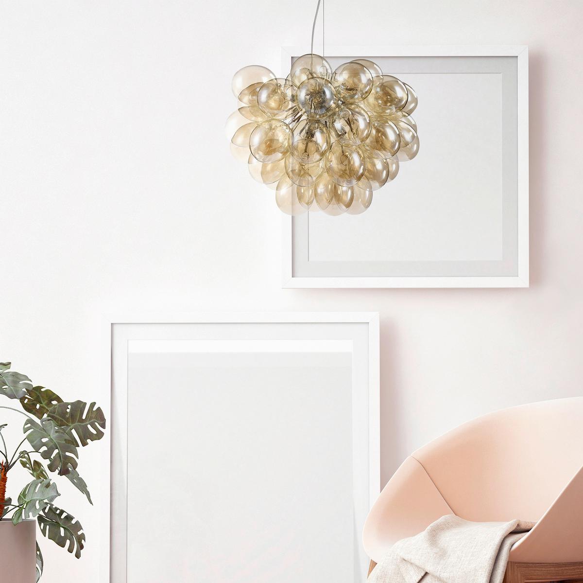 Pendelleuchte Balbo - Bernsteinfarben/Nickelfarben, Trend, Glas/Metall (50/40/50cm) - MAYTONI