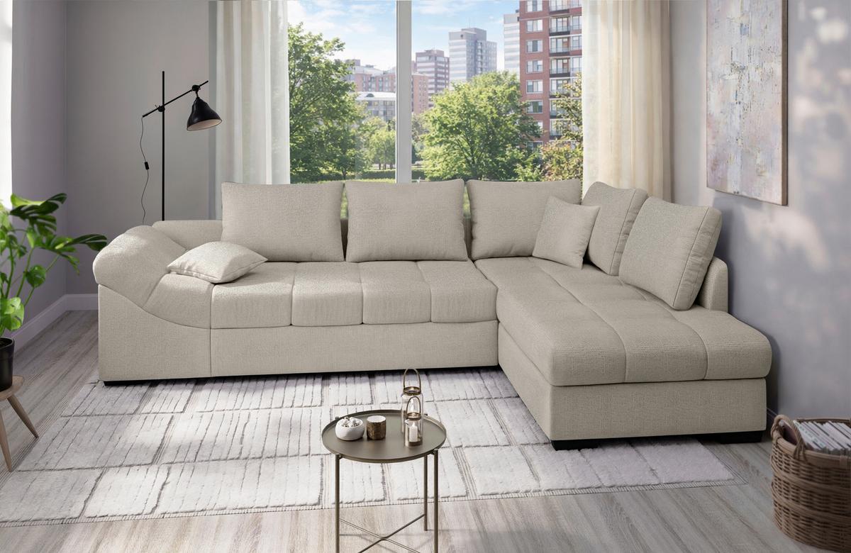 Eckschlafsofa Alvito Beige S: 298x202 Cm - Beige/Schwarz, MODERN, Textil (298/202cm) - MID.YOU