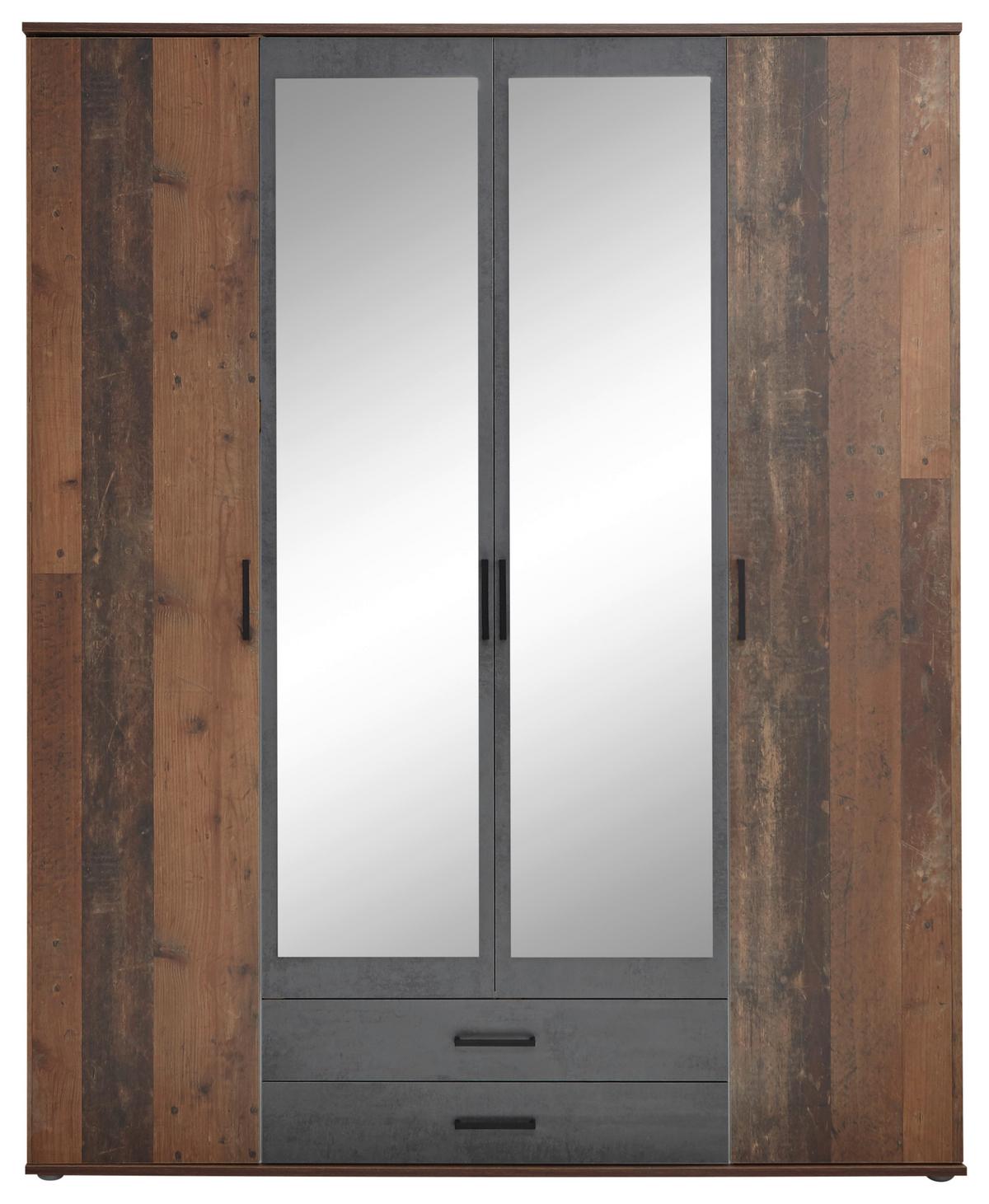 Drehtürenschrank Mit Spiegel 159 Cm Chicago, Akazienfarben - Schieferfarben/Akaziefarben, Basics, Glas/Holzwerkstoff (159/196/53,5cm) - MID.YOU