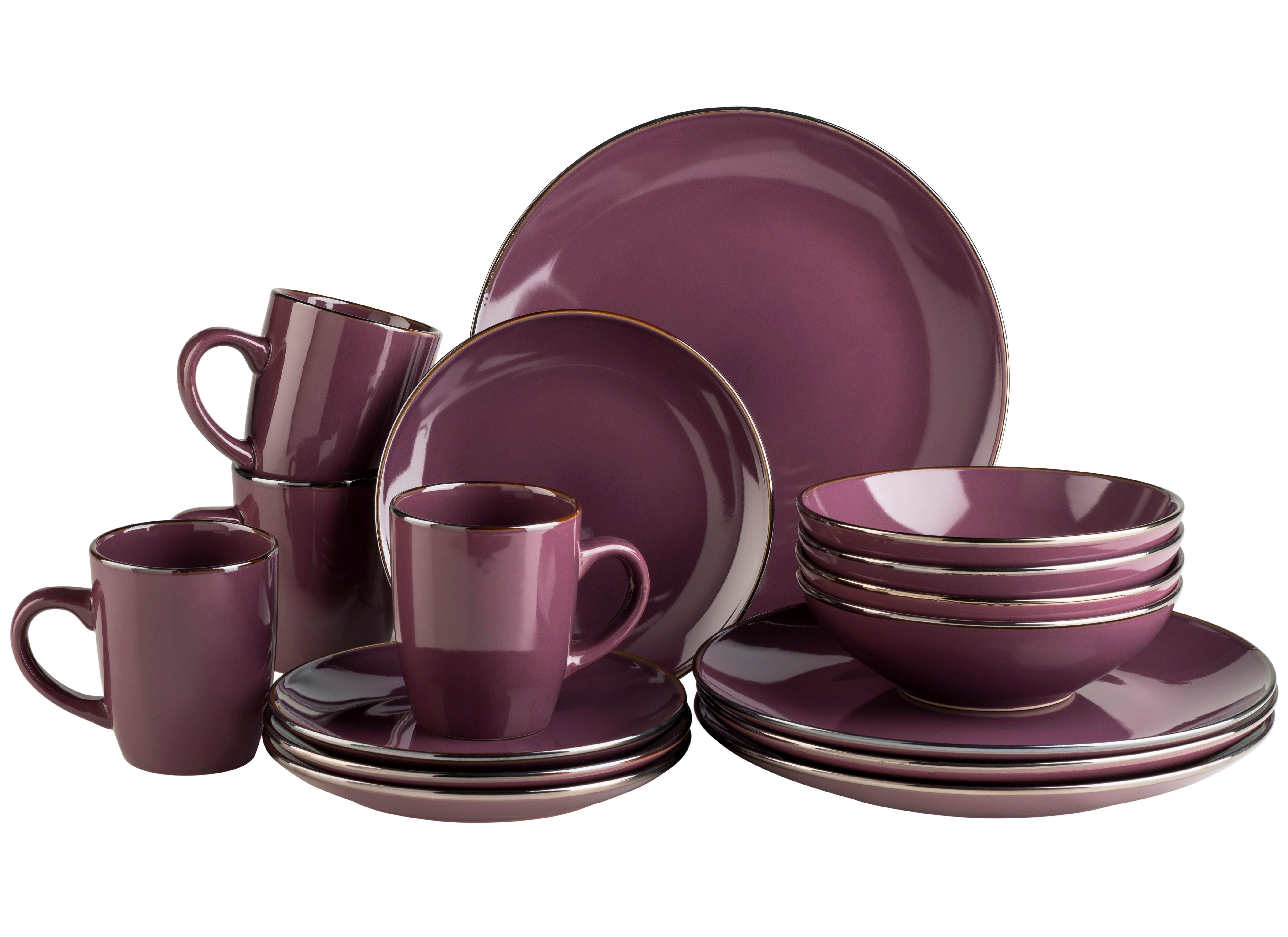 Kombiservice Metallic Rim 4 Personen Lila 16-teilig - Lila, Basics, Keramik - Mäser