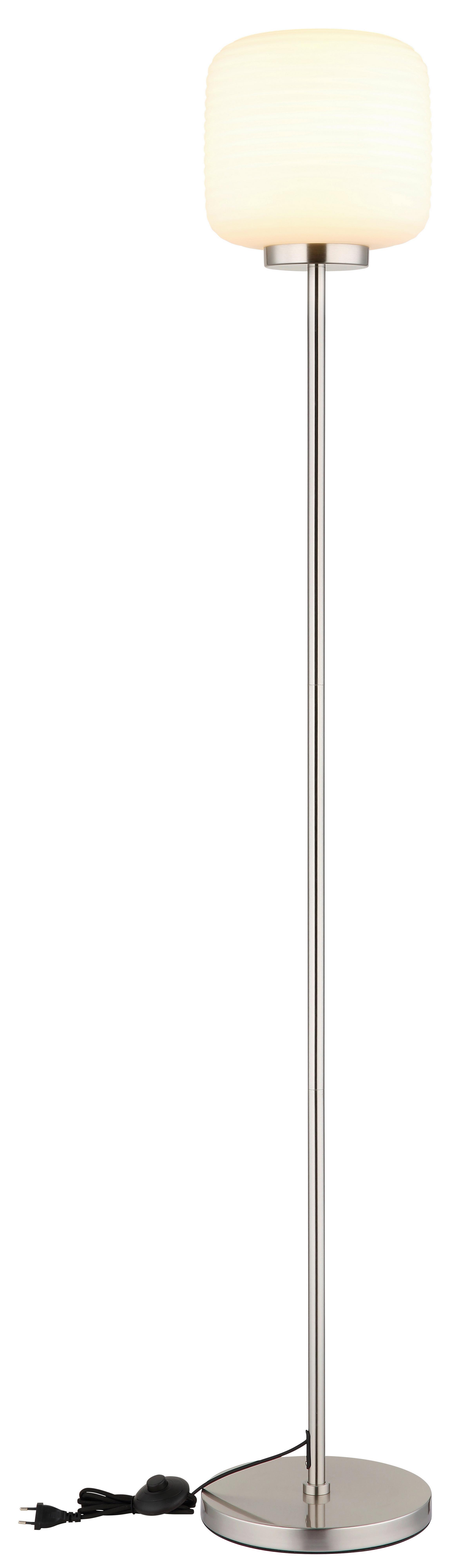 Stehleuchte Kladora Weiß Nickelfarben D: 24 cm - Weiß/Nickelfarben, KONVENTIONELL, Glas/Metall (24/157cm) - Globo