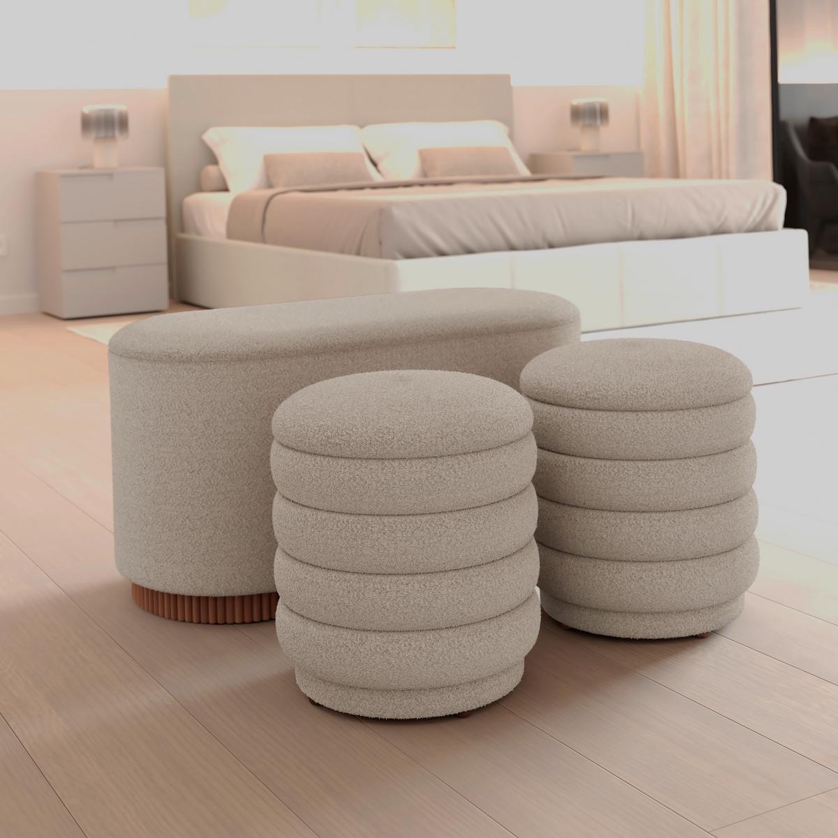 Lavice NINA s úl.prostorem, s 2 taburety, béžové buklé - přírodní barvy/béžová, Moderní, dřevo/kompozitní dřevo - Bessagi Home