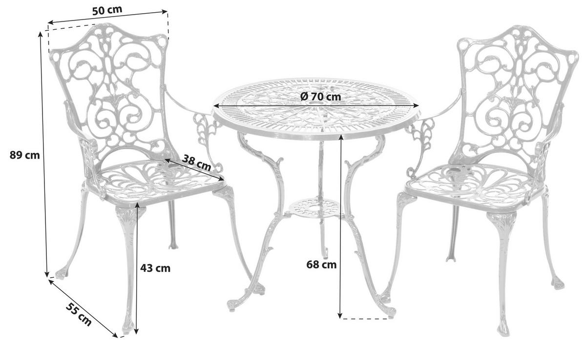 Gartengarnitur 3-Tlg. Lugano Metall Grün - Grün, KONVENTIONELL, Metall - Gardenson