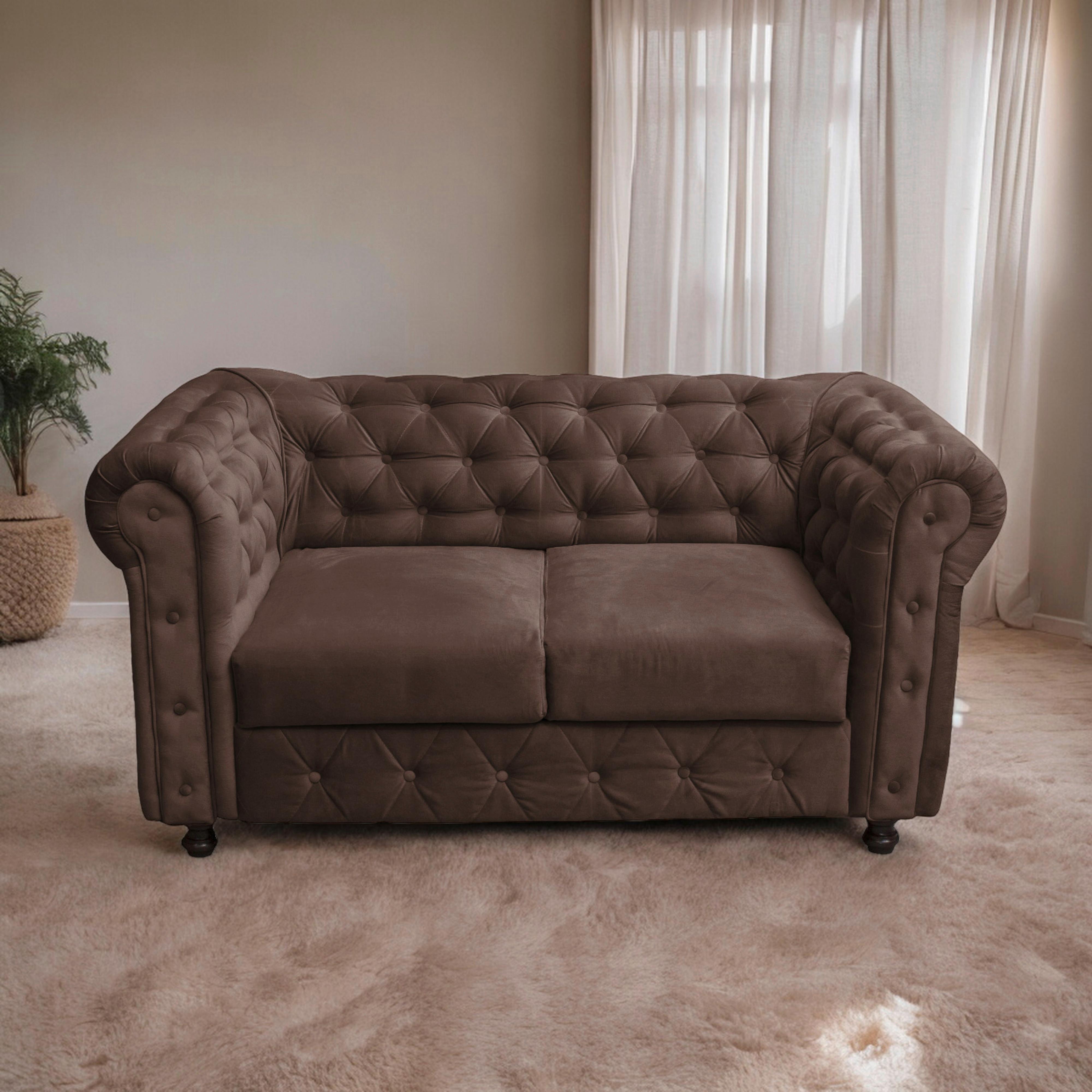 Chesterfield-Sofa Cardiff 168 - Wengefarben/Braun, Basics, Textil (168/80/90cm) - P & B