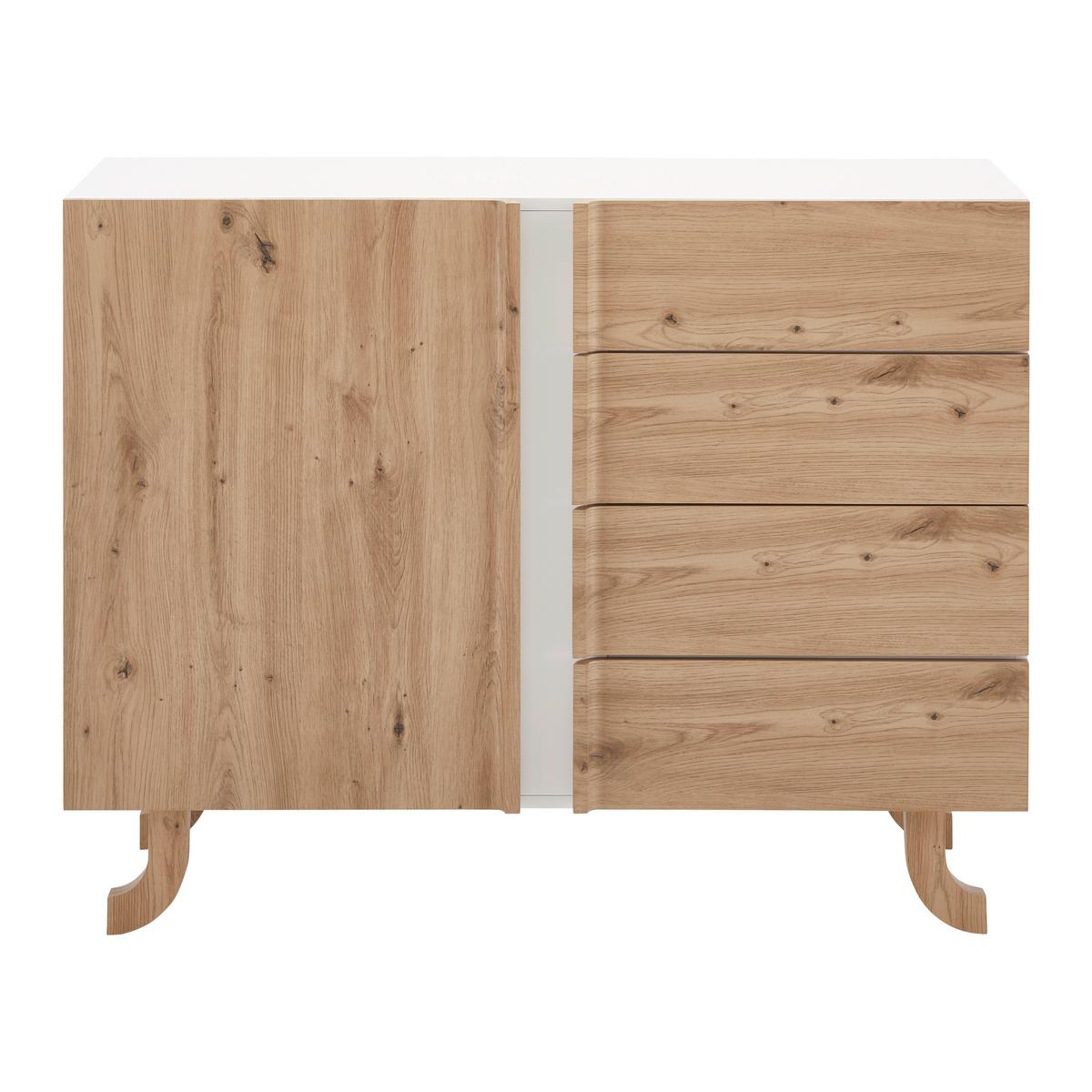 Široká komoda VIRA farby dubu/biela - biela/farba borovice, Modern, drevo (110/43/85cm) - Bessagi Home