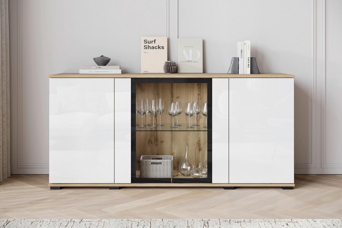 ŠIROKÁ KOMODA CARO 150 - čierna/biela s vysokým leskom, Design, kompozitné drevo/plast (150/69,7/39,5cm) - Livetastic