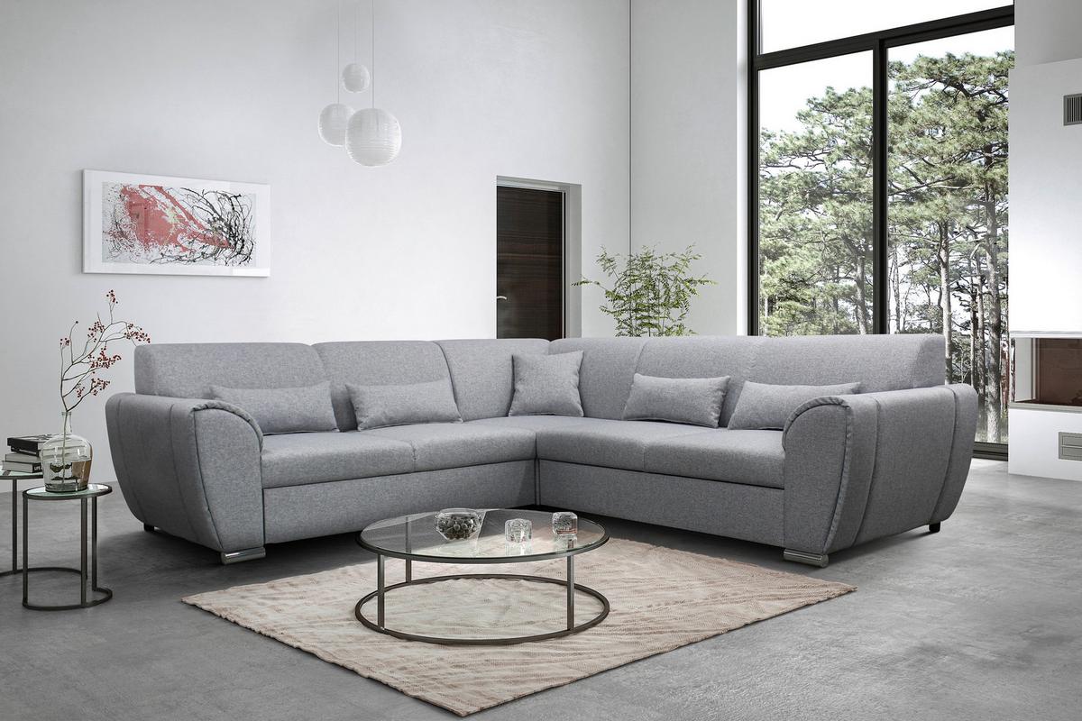 Ecksofa Delux Hellgrau Mit Schlaffunktion Ottomane Links - Silberfarben/Hellgrau, Design, Textil (266/266cm) - Livetastic