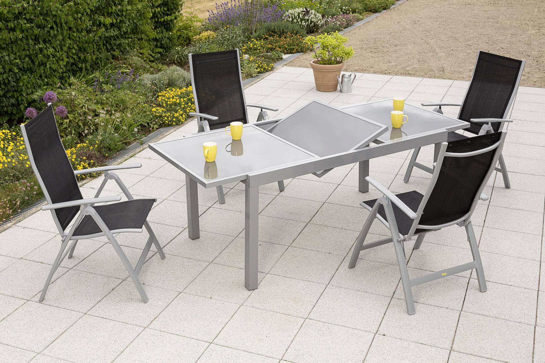 Gartengarnitur 5-Teilig CARRARA Metall/Textil/Glas