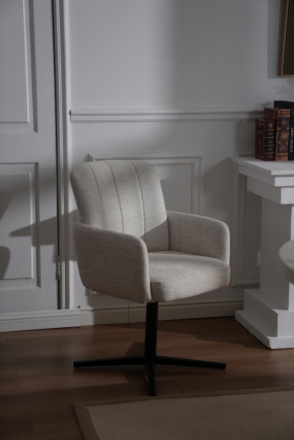 Armlehnstuhl Allison Leinenoptik Beige, B: 58 Cm - Beige/Schwarz, LIFESTYLE, Holz/Textil (58/86/64cm) - Livetastic