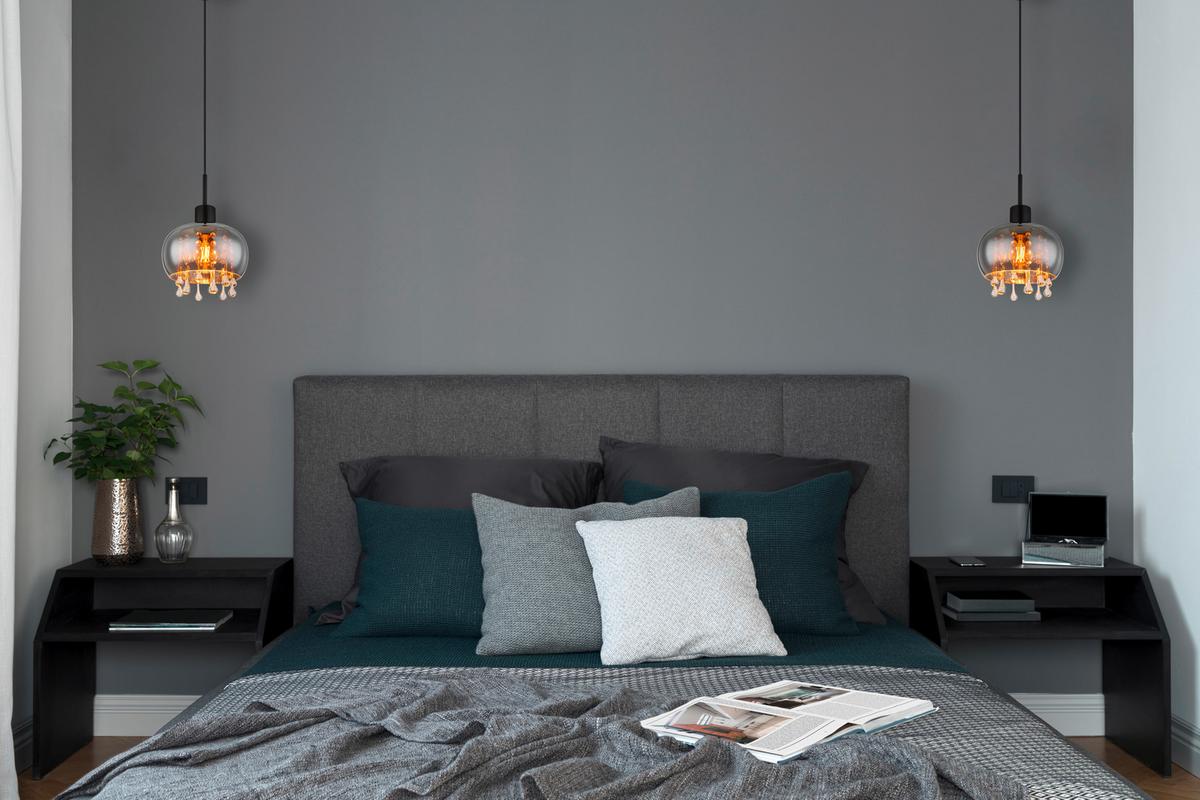 Hängeleuchte 15839h - Klar/Schwarz, Trend, Glas/Textil (21/120cm) - Globo