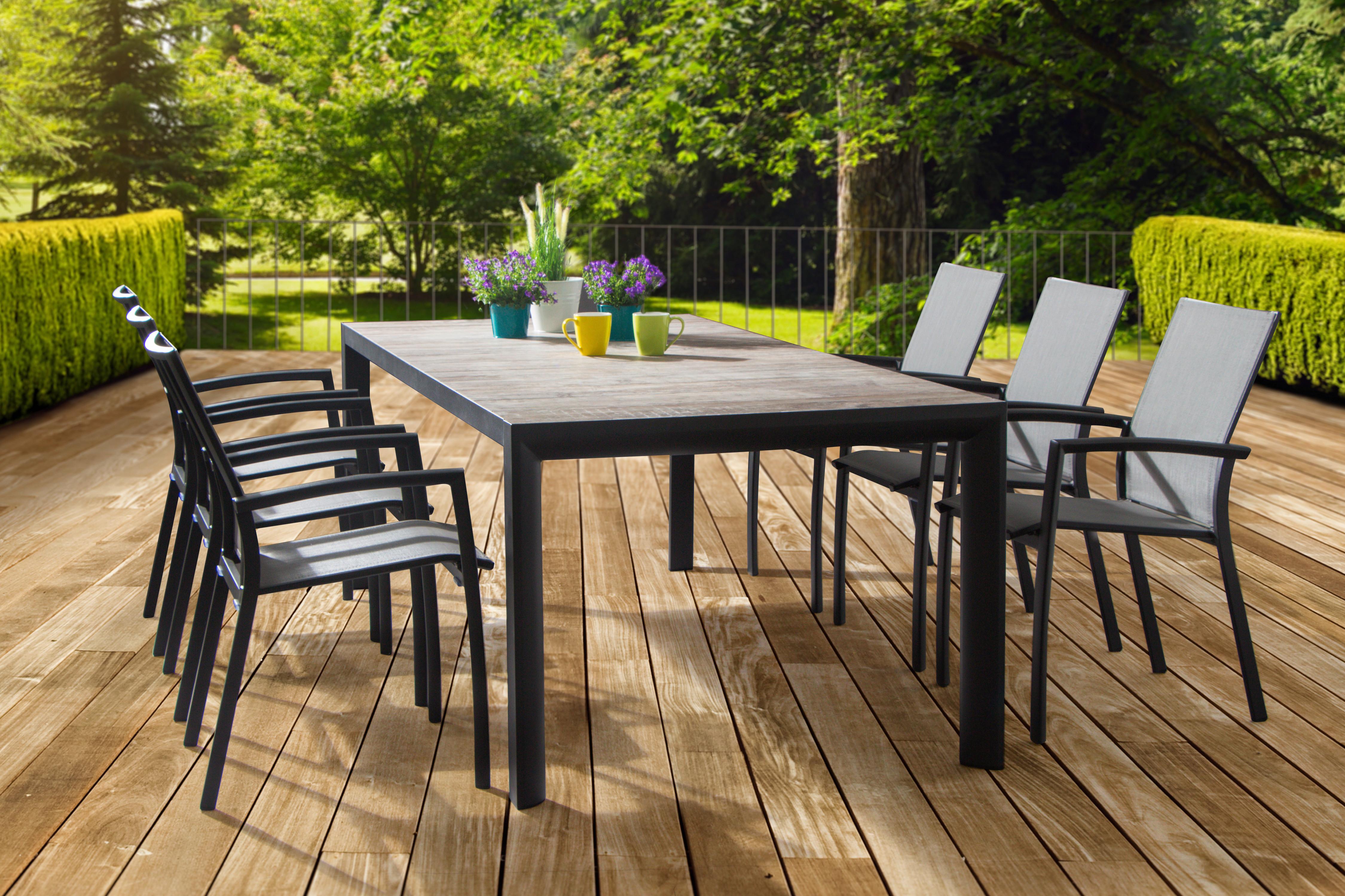 Gartengarnitur Velia 7-Teilig Metall/Textil/Keramik - Anthrazit/Schwarz, KONVENTIONELL, Keramik/Textil - Siena Garden