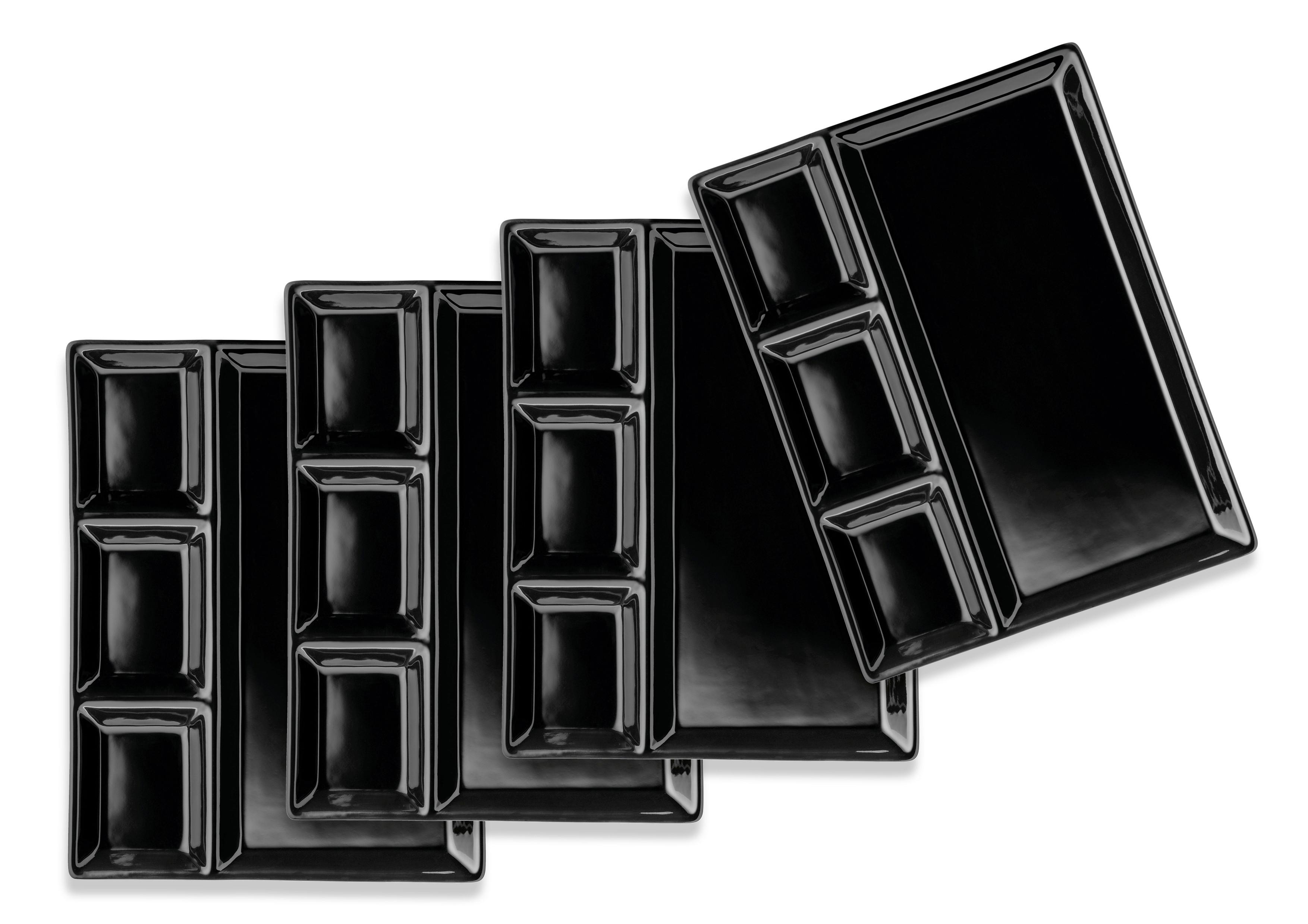 Tellerset 4-Teilig Keramik, Schwarz, Glänzend - Schwarz, Basics, Keramik (25,5/2,5/19,5cm) - Mäser