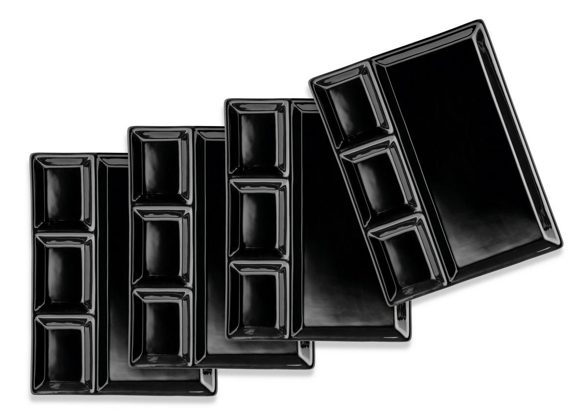 Tellerset 4-Teilig Keramik, Schwarz, Glänzend - Schwarz, Basics, Keramik (25,5/2,5/19,5cm) - Mäser