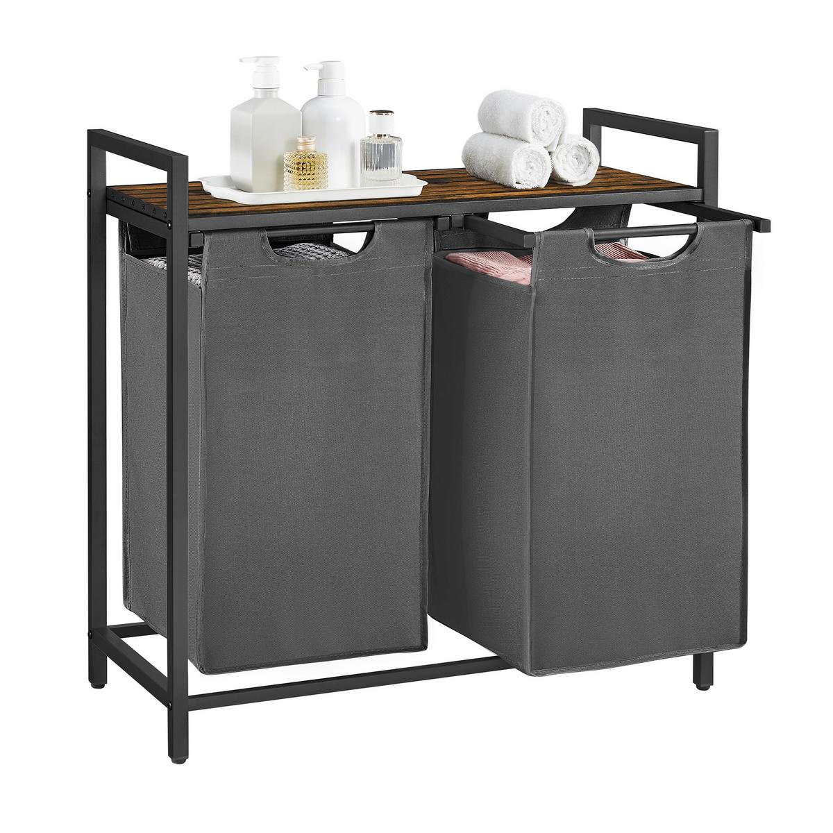 Wäschekorb Blh201g01 - Schwarz/Braun, Trend, Holzwerkstoff/Textil (73/72/33cm) - MID.YOU