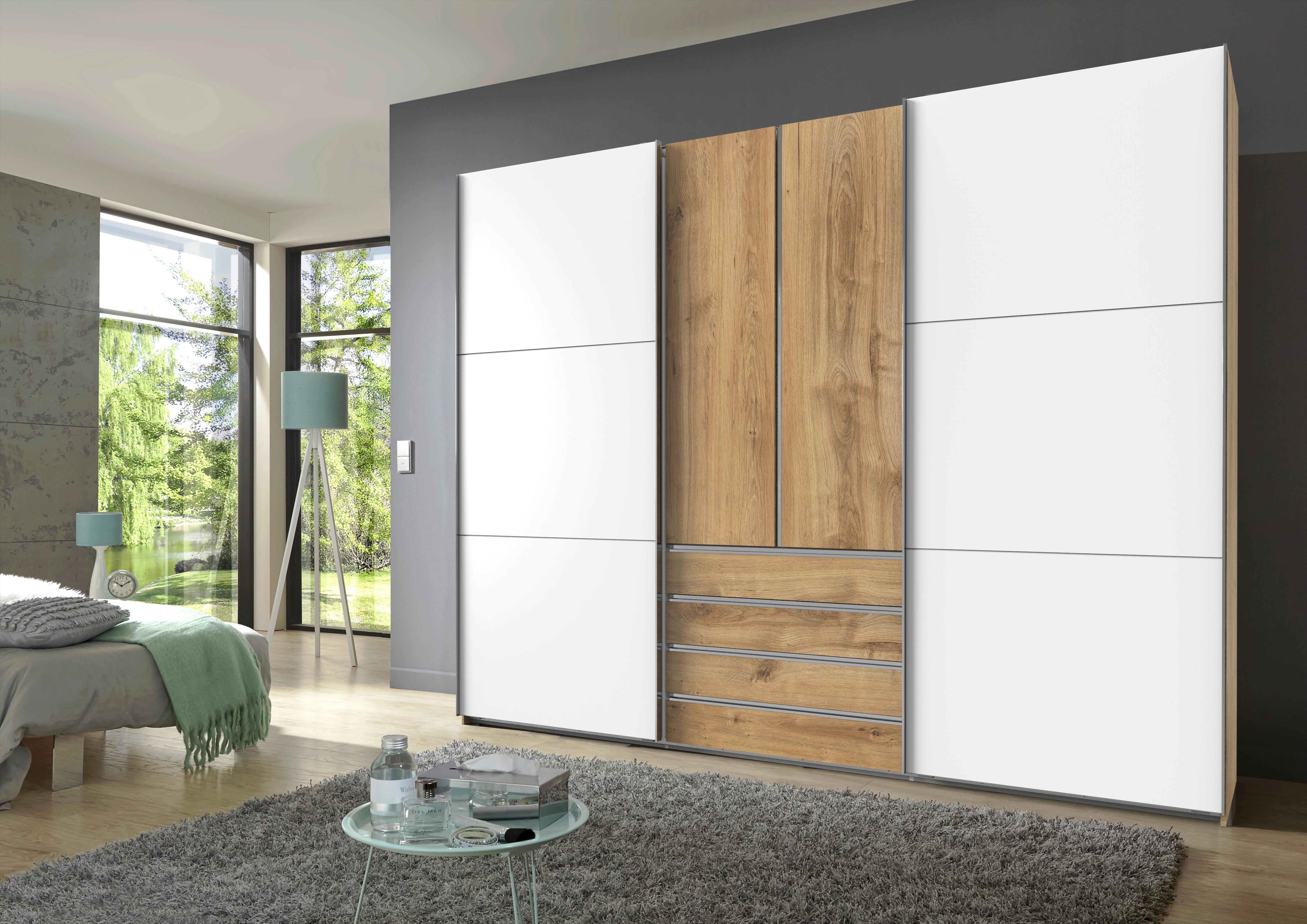 Schwebetürenschrank Mit Laden B:300cm Magic Eiche Dekor/weiß - Eichefarben/Weiß, MODERN, Holzwerkstoff (300/236/65cm) - MID.YOU
