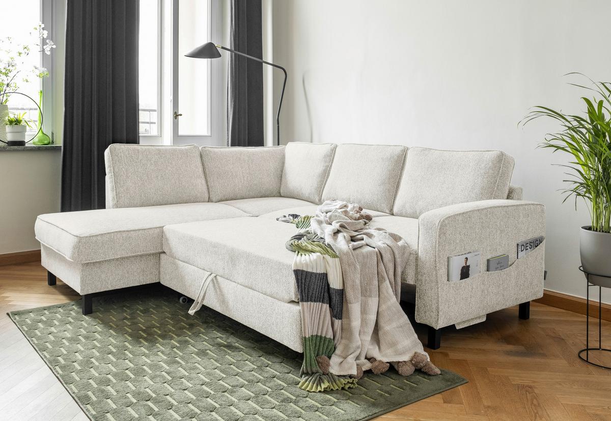 Ecksofa Molly Beige S: 198x233 cm - Beige/Schwarz, Textil (198/233cm) - MID.YOU