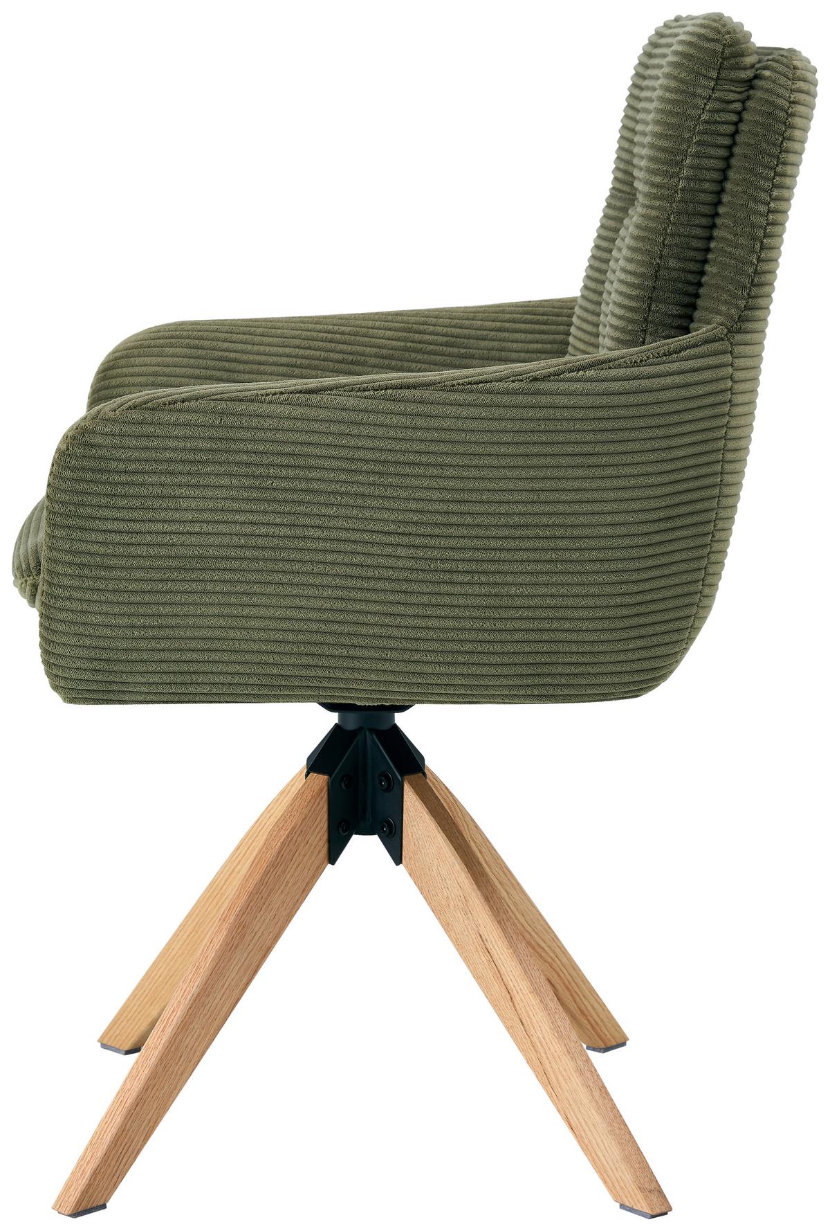 Armlehnstuhl Matti grün, Sitzfläche 360° drehbar - Naturfarben/Grün, KONVENTIONELL, Holz/Textil (60/93/65,5cm) - Livetastic