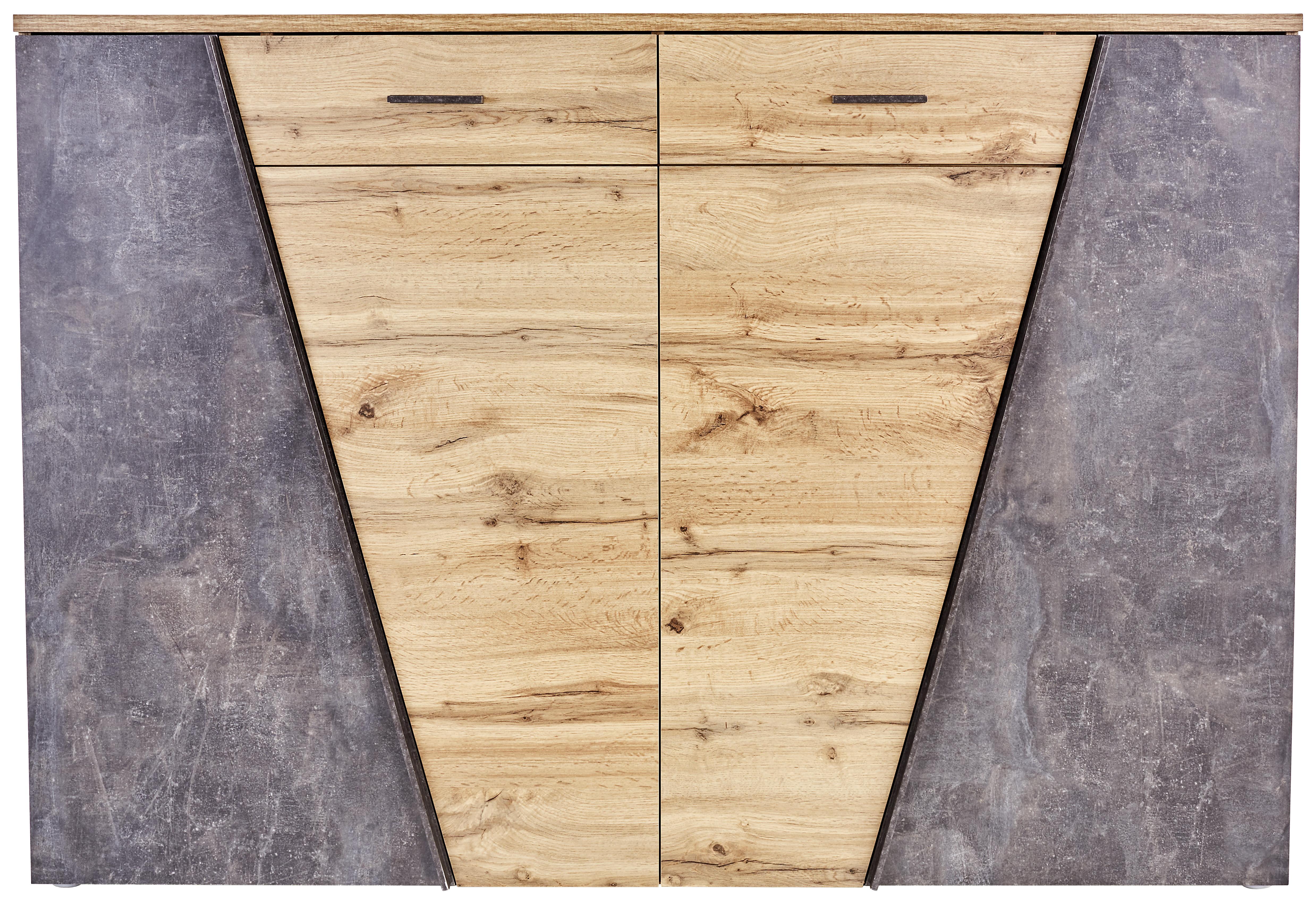 Kommode B 160cm Venedig, Wotan Eiche/Beton Optik - Eichefarben/Schwarz, MODERN, Holzwerkstoff (160/110/40cm)