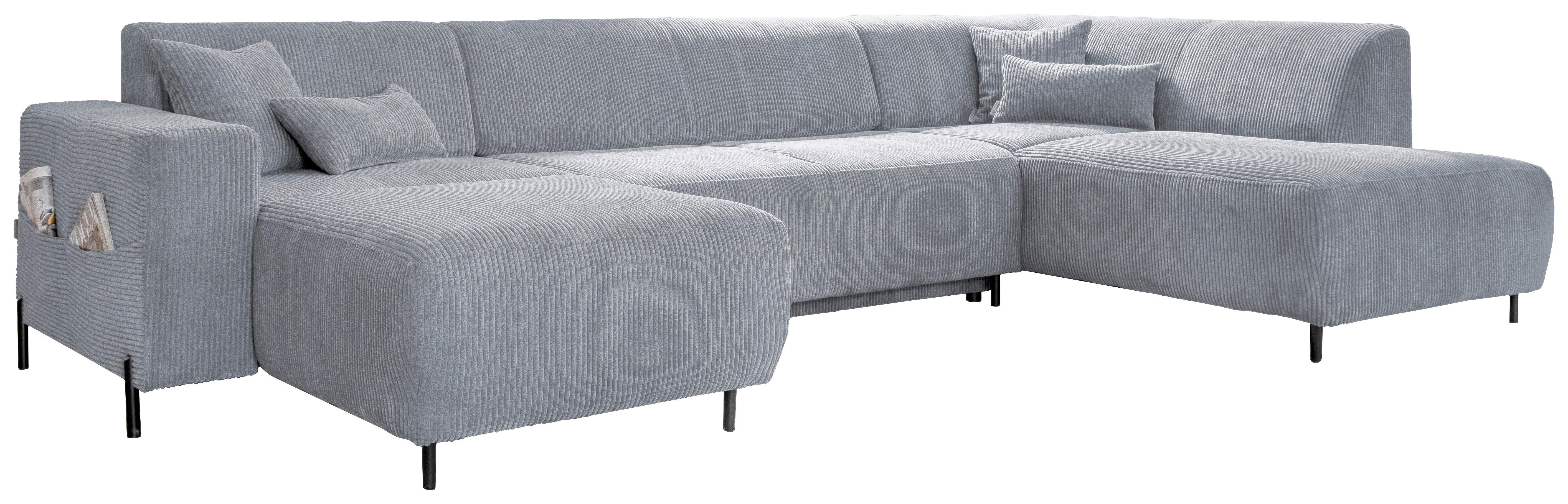 Sedací souprava CÉLINE U, pravá, světle šedý manšestr - černá/světle šedá, kov/textil (165/330/192cm) - MID.YOU