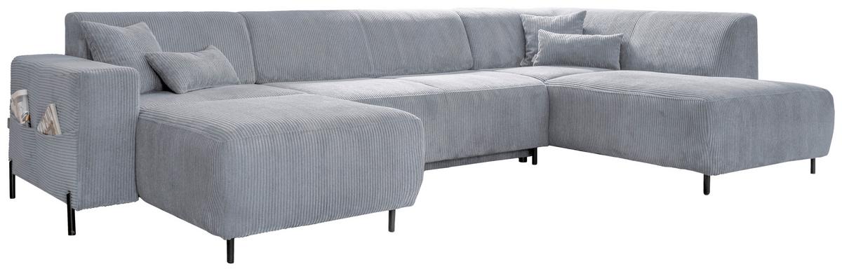 Sedacia súprava CÉLINE U, pravá, svetlosivý menčester - čierna/svetlosivá, kov/textil (165/330/192cm) - MID.YOU