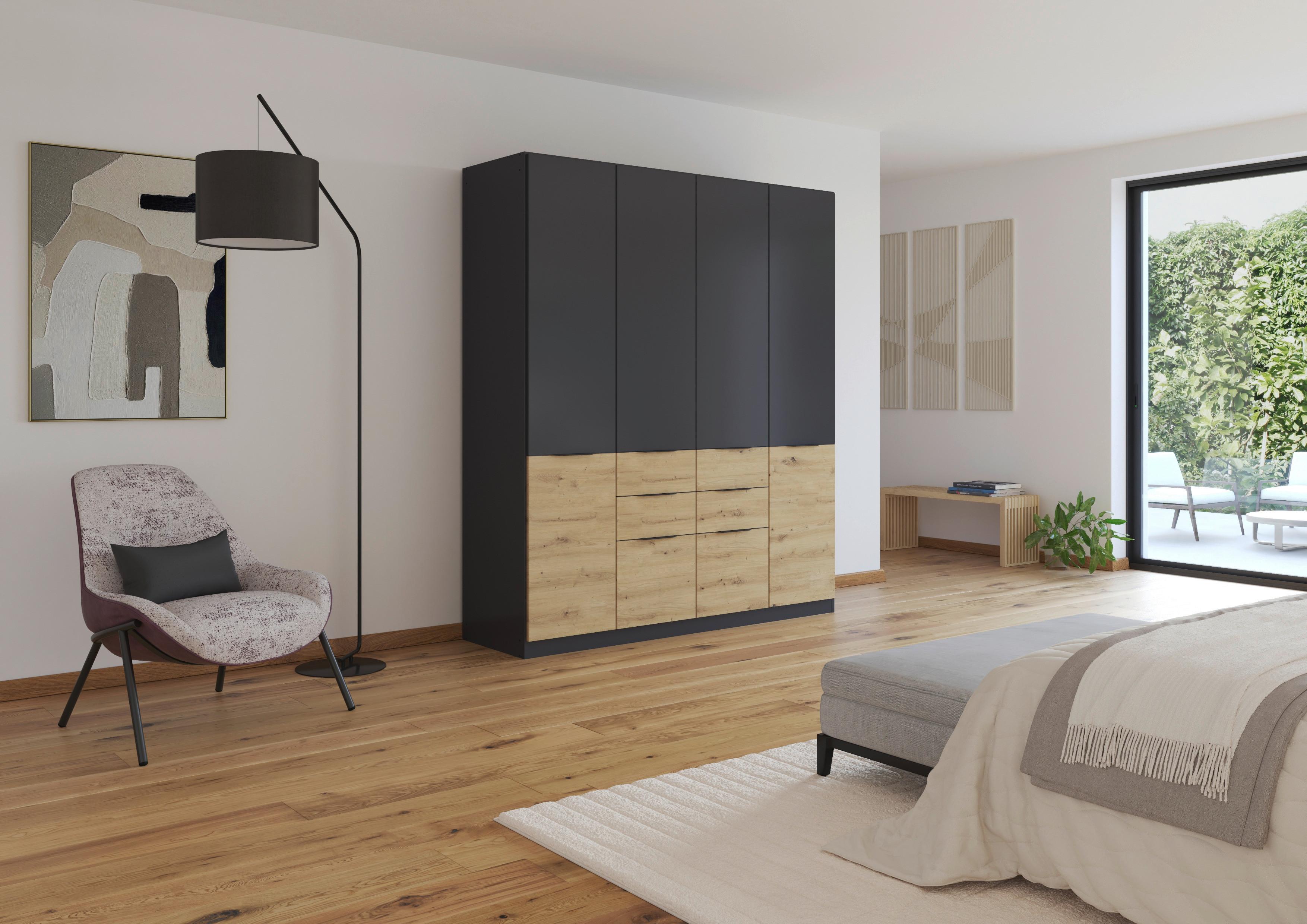 Drehtürenschrank Mit Schubladen 181cm Max-Extra - Eiche Artisan/Grau, KONVENTIONELL, Holzwerkstoff (181/210/54cm) - James Wood