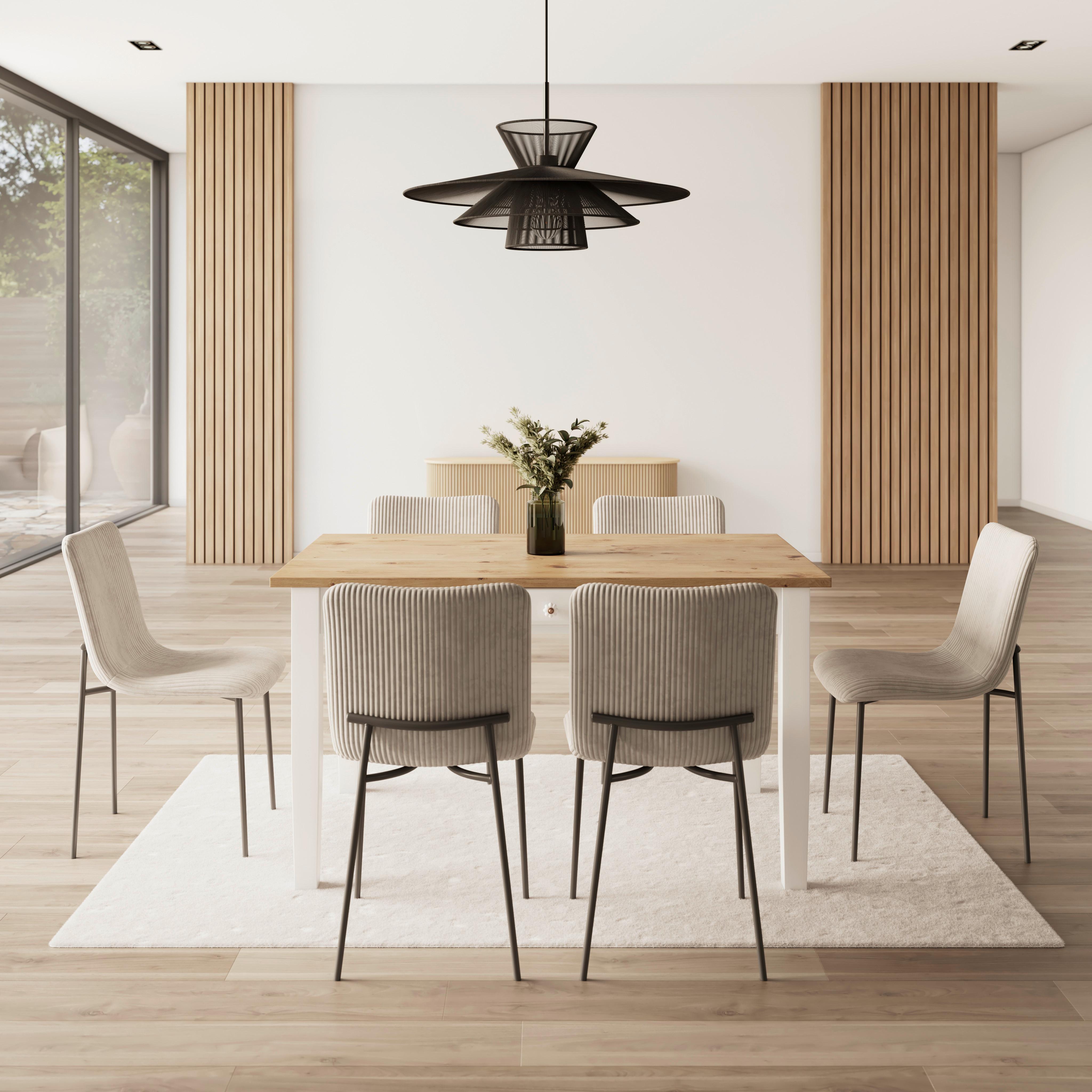Jedálenský stôl CAMDEN 140x90 - biela/farba borovice, Modern, drevo/kompozitné drevo (140/79/90cm) - Bessagi Home