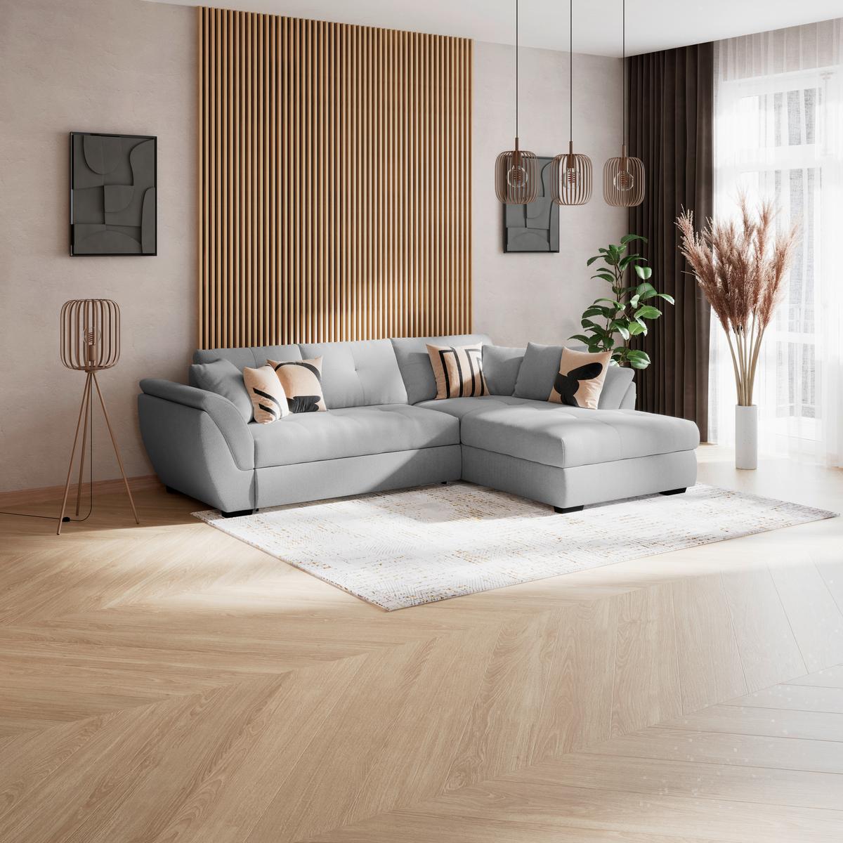 Rohová sedačka BERISSO, pravá, svetlosivá tk. VINCI - čierna/svetlosivá, Konventionell, textil (278/187cm) - Ondega