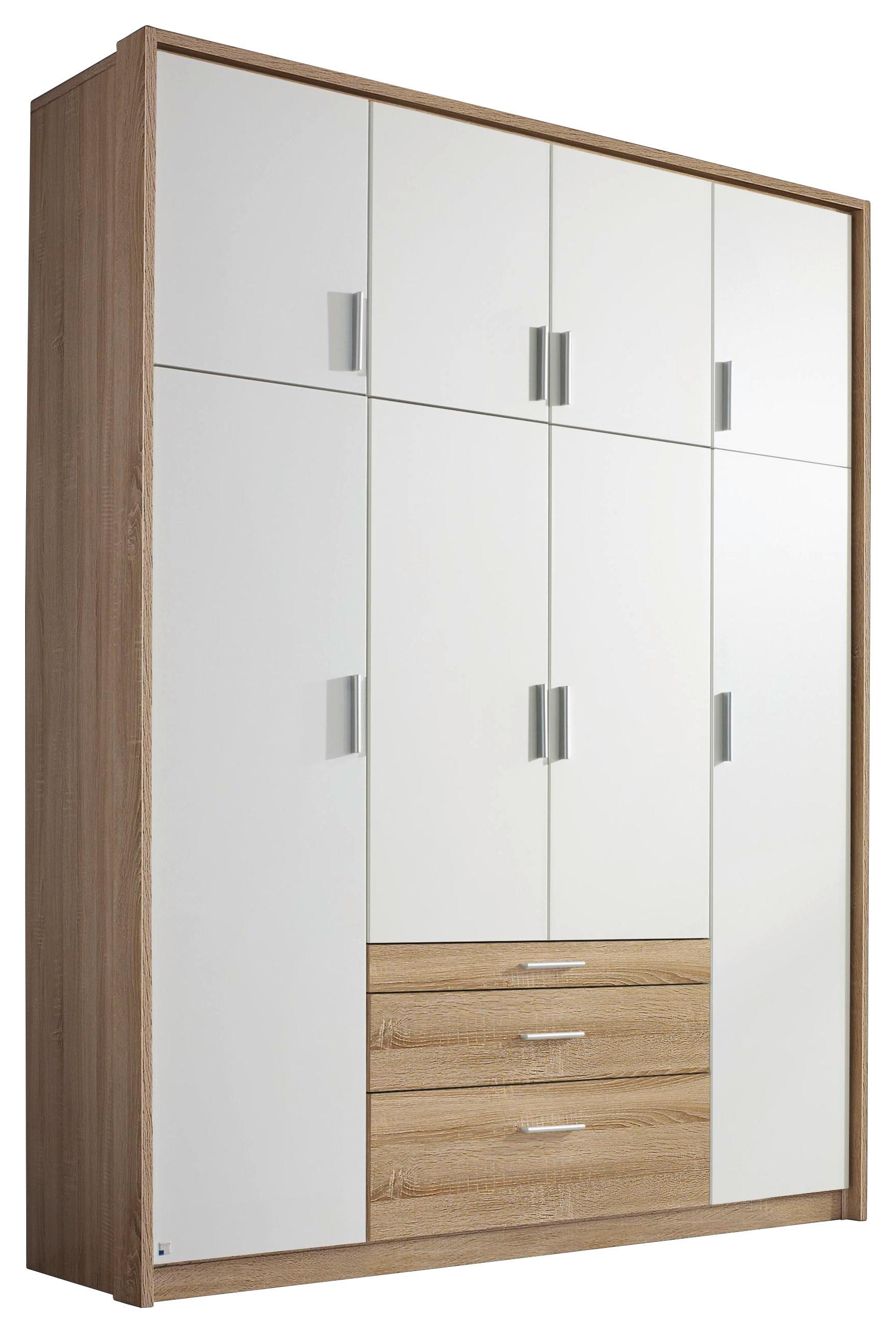 Drehtürenschrank mit Schubladen 185cm Hildesheim, Weiß/Eiche