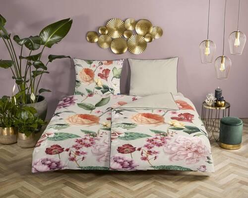 Wendebettwäsche Fiori Gelb Beige Ecru 155x220 cm - Ecru/Gelb, Natur, Textil (155/220cm)