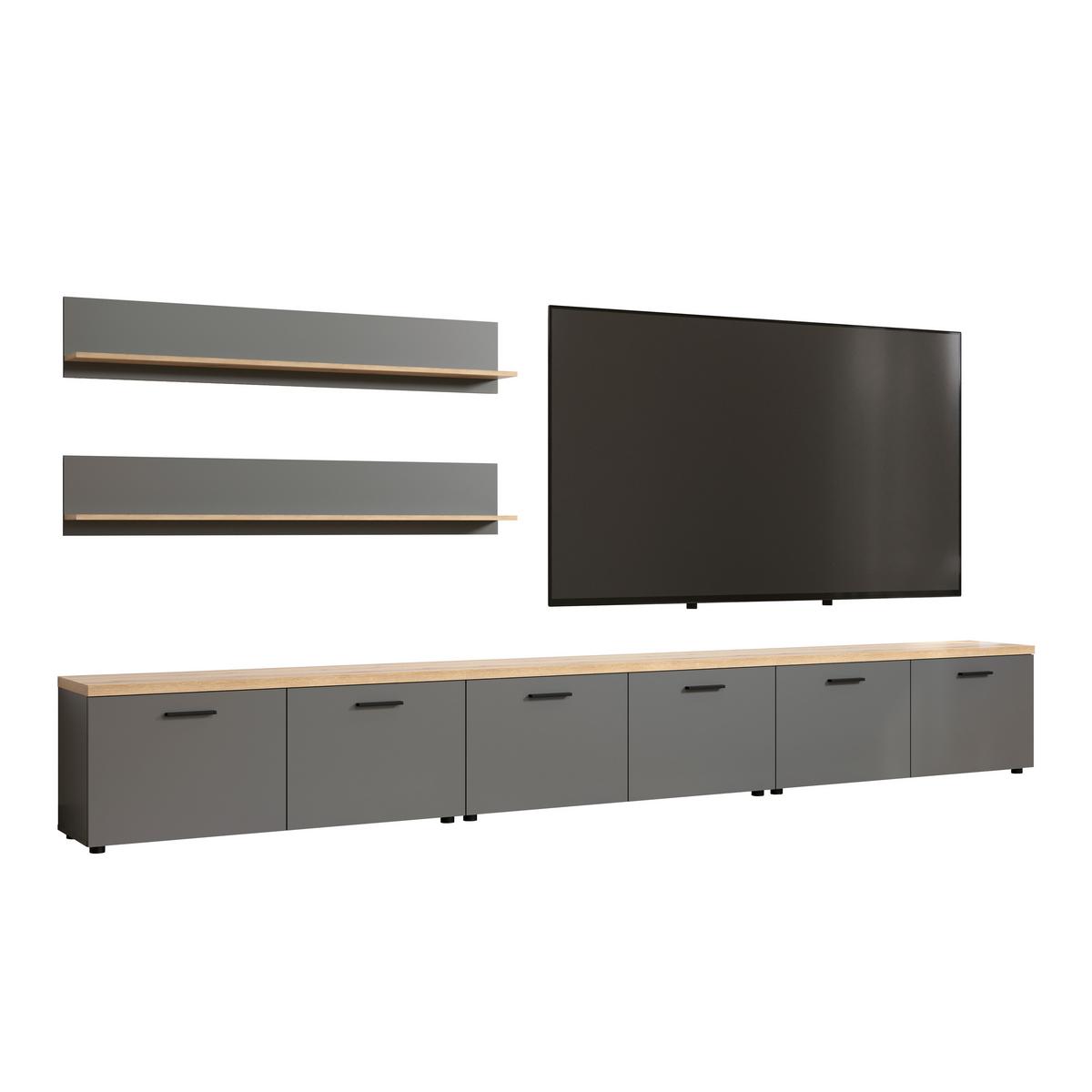 Wohnwand Baggio Anthrazit/Eichefarben B: 360cm - Eichefarben/Anthrazit, Design, Holzwerkstoff (360/180/40cm) - MID.YOU