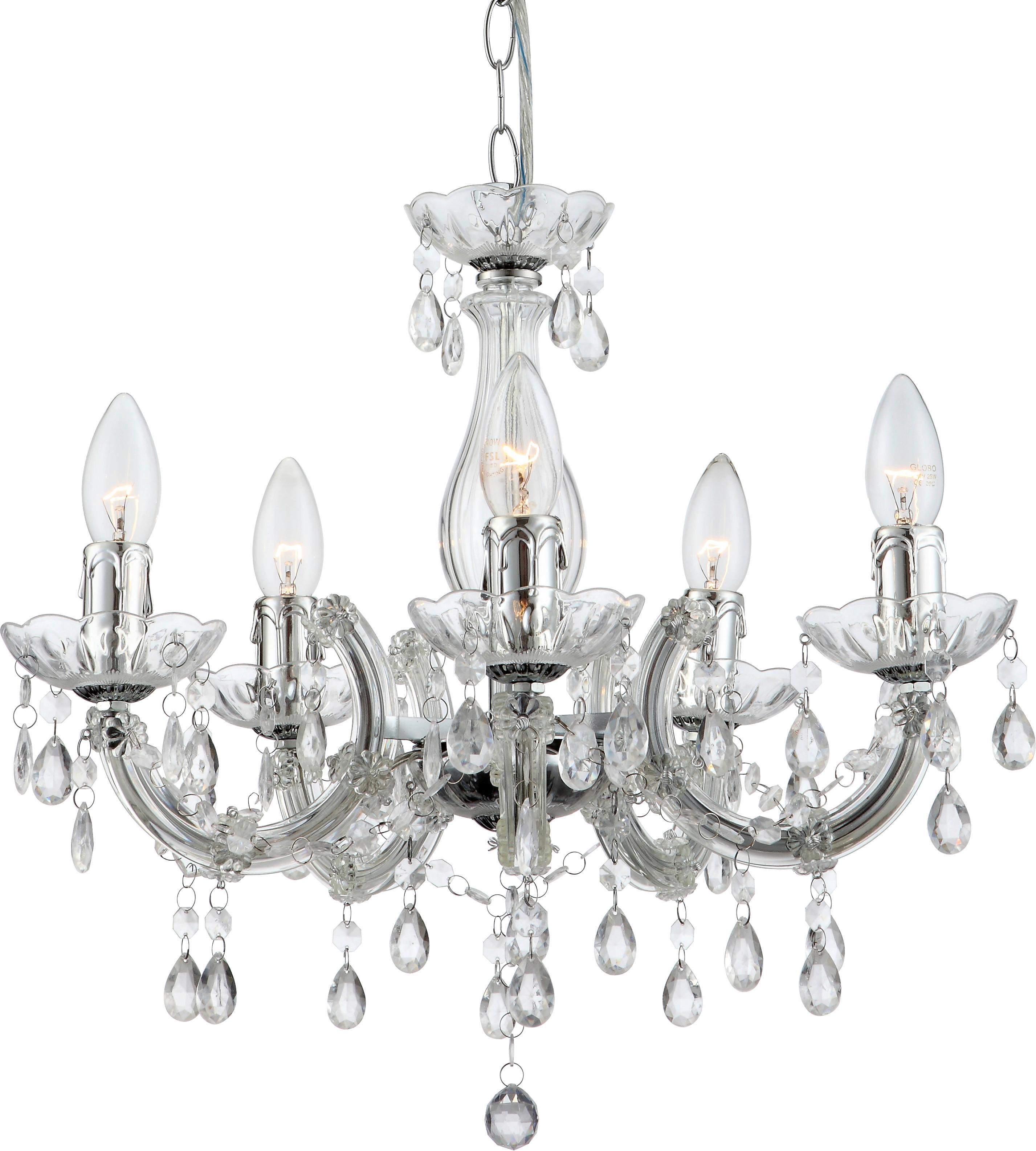 Hängeleuchte Lexi H: 128 cm 5-Flammig - Klar/Chromfarben, KONVENTIONELL, Kunststoff/Metall (128cm) - Ondega