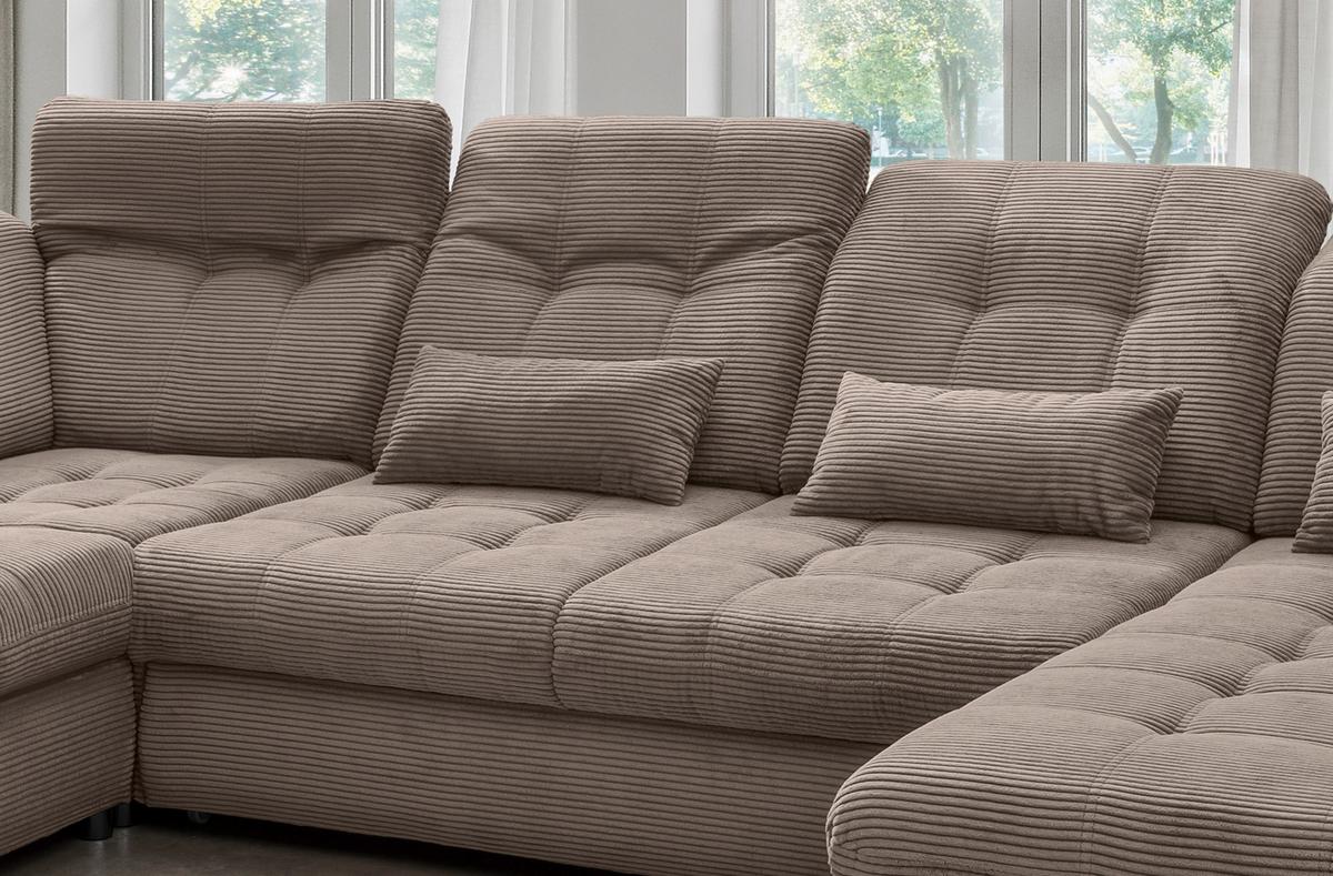 Wohnlandschaft Mit Bettkasten Rigatti Graubraun B: 387 Cm - Graubraun/Schwarz, MODERN, Textil (252/387/184cm) - Livetastic