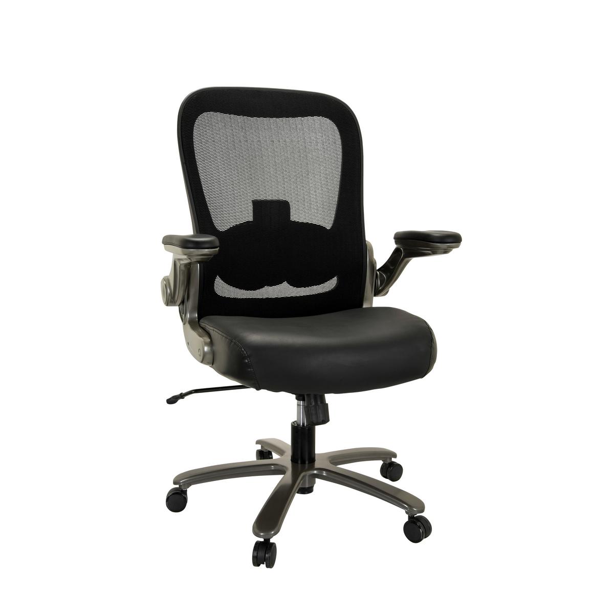 Drehstuhl Instructor Schwarz Bis 220 Kg - Silberfarben/Schwarz, Basics, Leder/Kunststoff (75/122/68cm) - MID.YOU