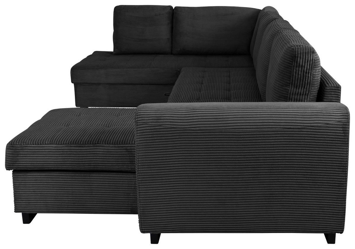 Souprava U MALTE, levá, tmavě šedý manšestr - černá/tmavě šedá, Moderní, textil/plast (178/305/155cm) - Based