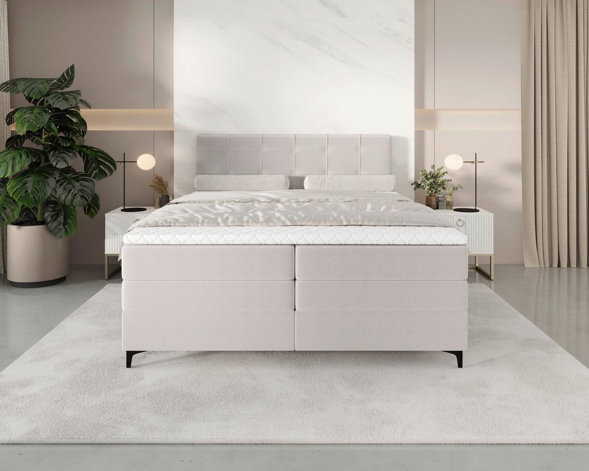 Boxspringbett Mitto mit Topper 180x200 cm - Silberfarben/Schwarz, KONVENTIONELL, Textil/Metall (180/200cm)