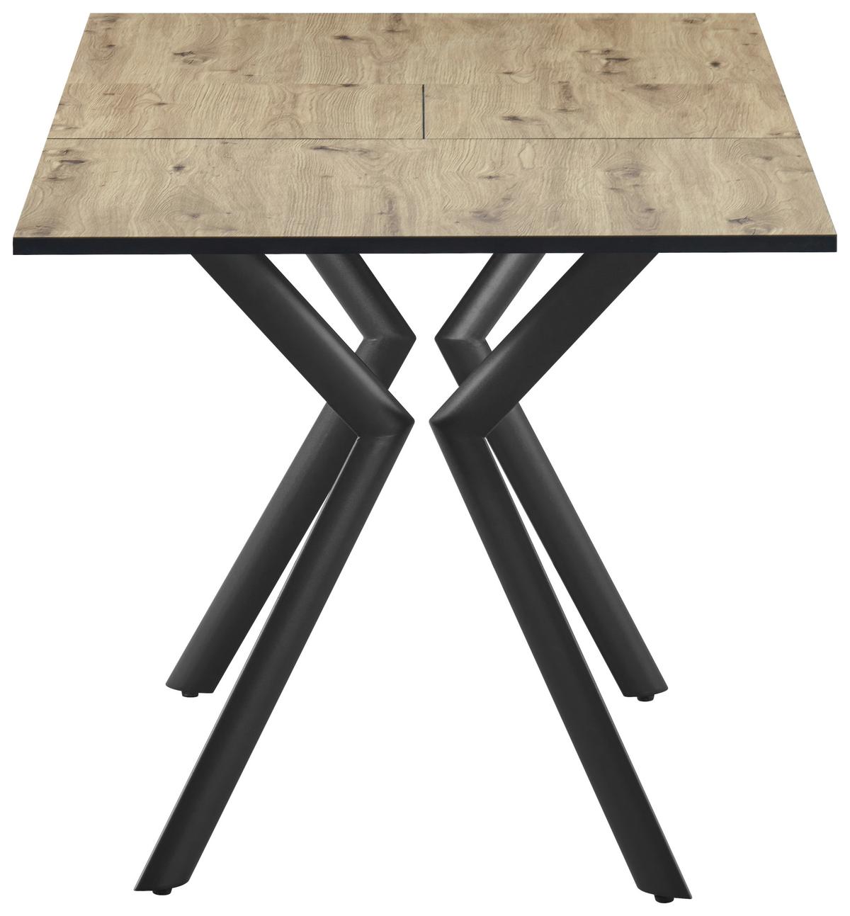 Ausziehtisch Marcel Giga 120AZ Melamin Eiche, B: 120-160cm - Eichefarben/Schwarz, MODERN, Holzwerkstoff/Metall (120-160/80/76cm)
