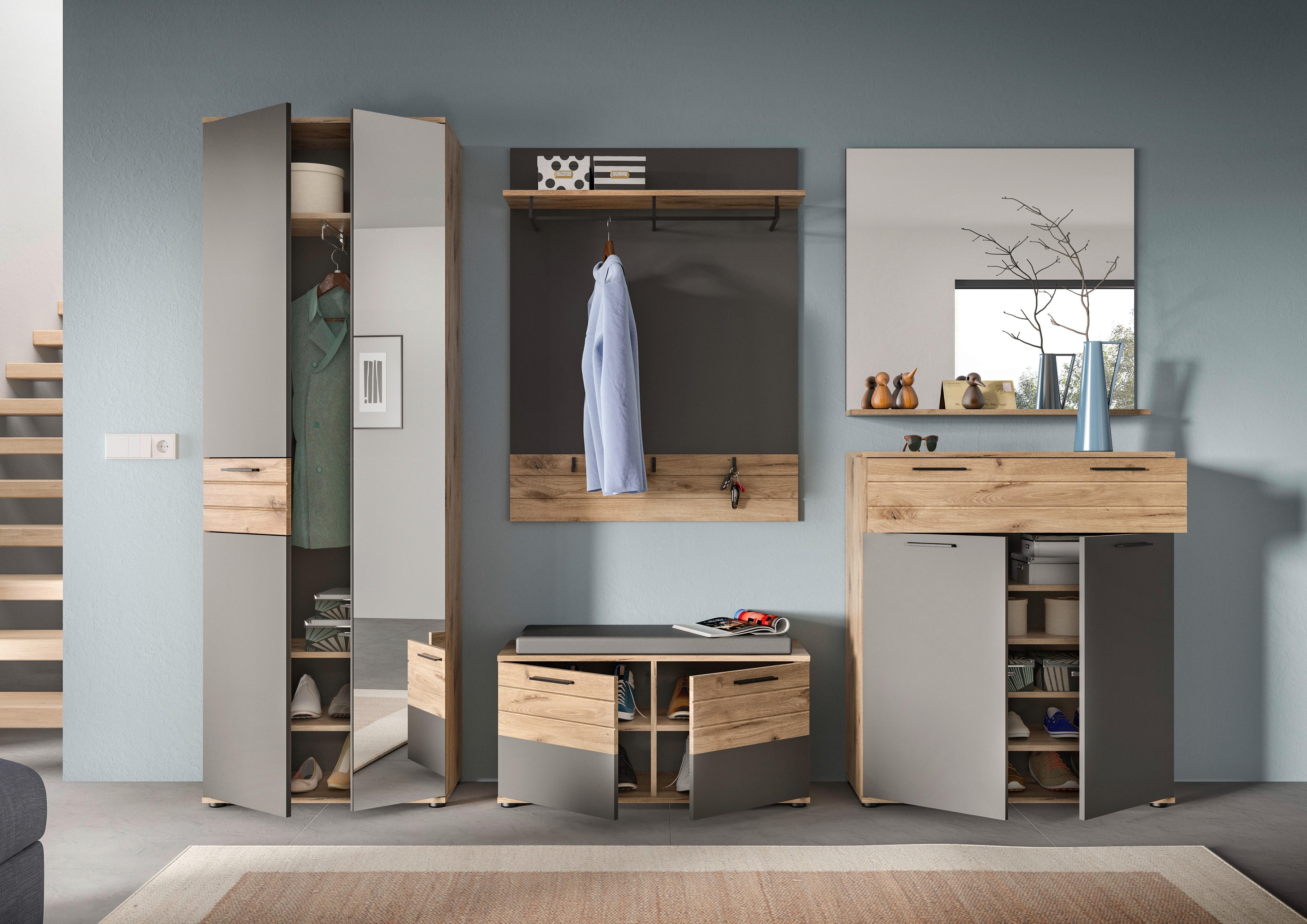 Schuhschrank Mason Grau/Eiche Dekor B: 90 cm - Eichefarben/Grau, MODERN, Holzwerkstoff (90/104/37cm) - MID.YOU