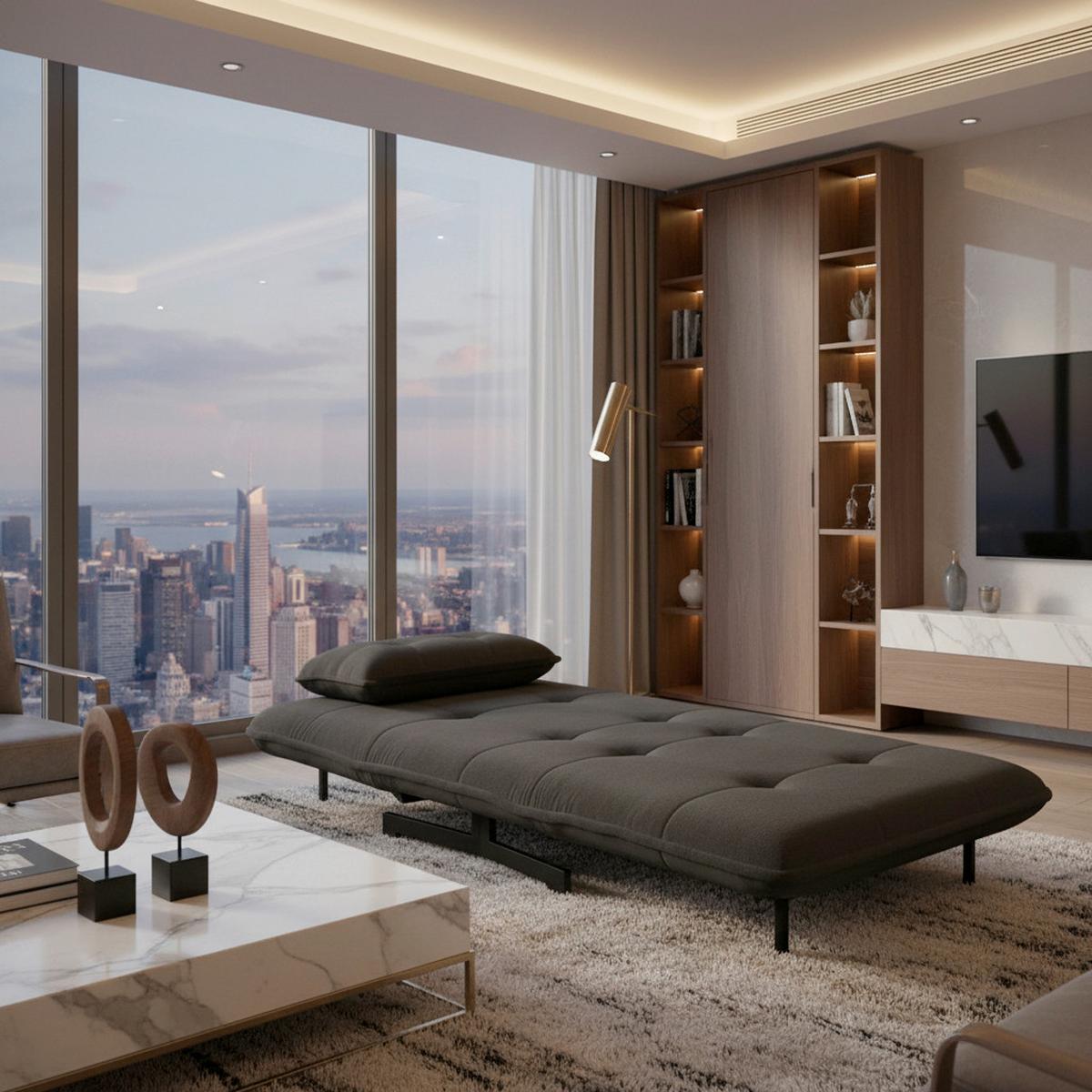 Rozkládací křeslo LUNA, tmavě šedé buklé, max.120 kg - černá/tmavě šedá, Moderní, kov/textil (92/86/80cm) - Bessagi Home