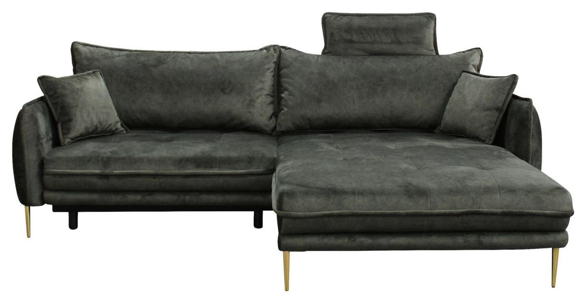 Ecksofa Whisper Grün S: 264x196 cm - Goldfarben/Grün, Design, Textil (264/196cm) - MID.YOU