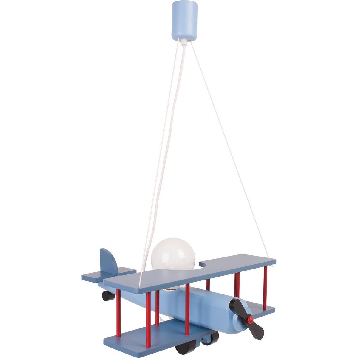 Kinderhängeleuchte Flugzeug H: 75 cm 1-Flammig - Blau/Rot, KONVENTIONELL, Holz (42/45/75cm)