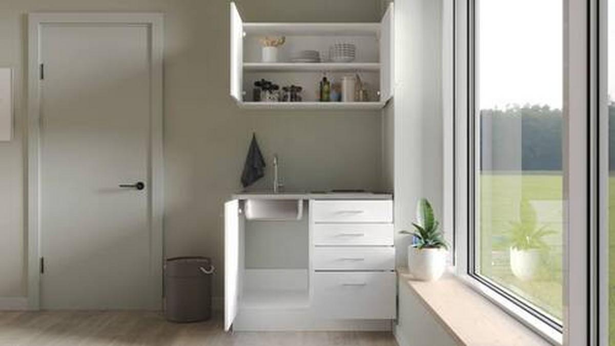 Minikuchyňa LUCCA,šírka 100 cm vrátane drezu a varnej dosky - sivohnedá/biela, Modern, kompozitné drevo/plast (100cm) - FlexWell