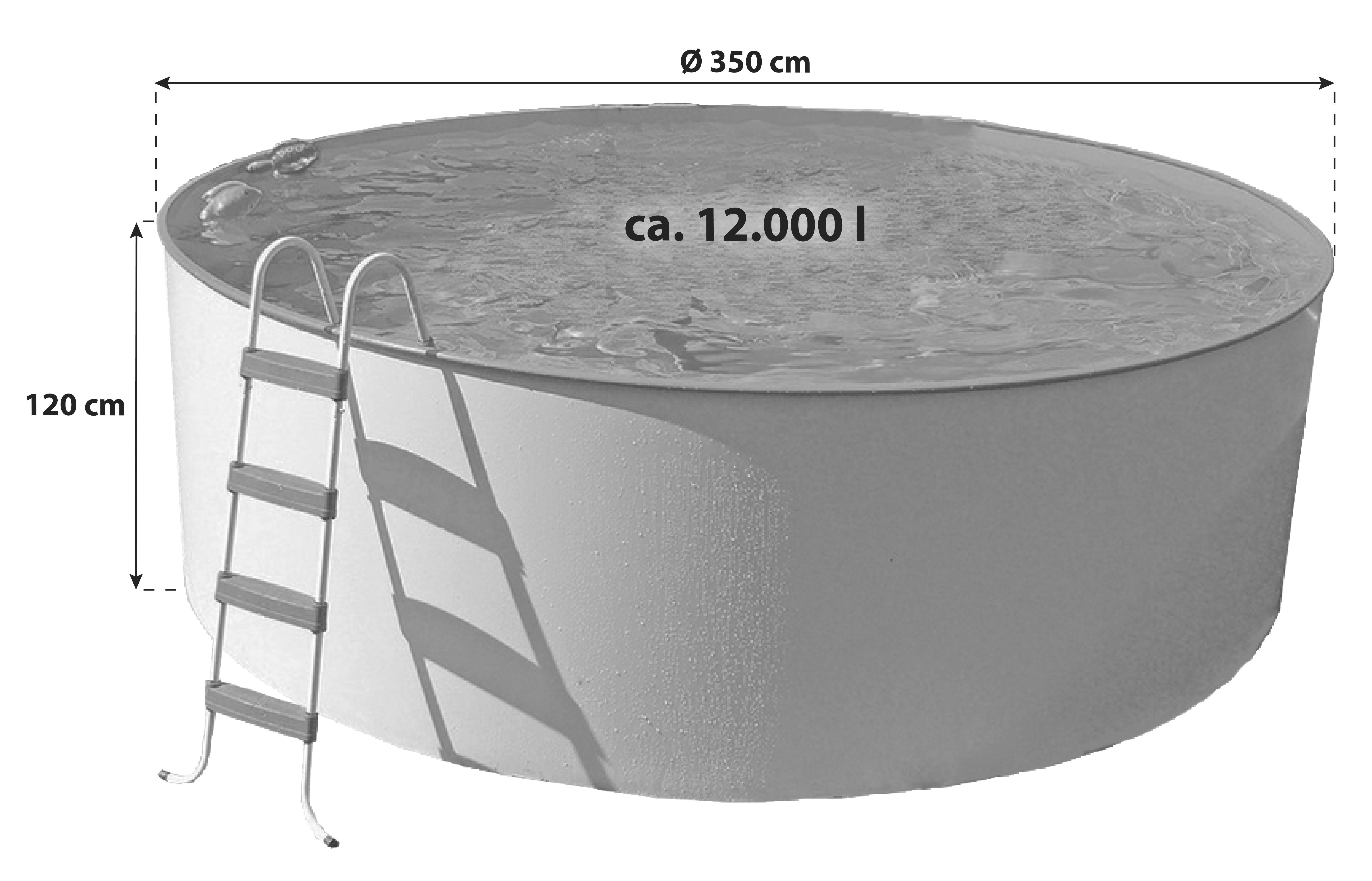 Stahlwandpool Rund Steely M mit Leiter Ø 350 cm - Weiß, MODERN, Metall (350/120cm)
