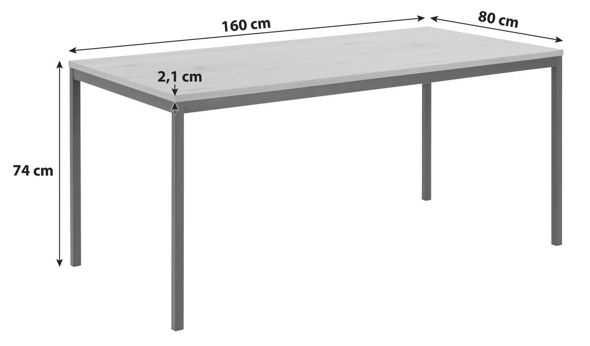Esstisch Seaford 160x80 Cm Eiche Dekor/schwarz - Eichefarben/Schwarz, KONVENTIONELL, Holzwerkstoff/Metall (160/74/80cm) - MID.YOU