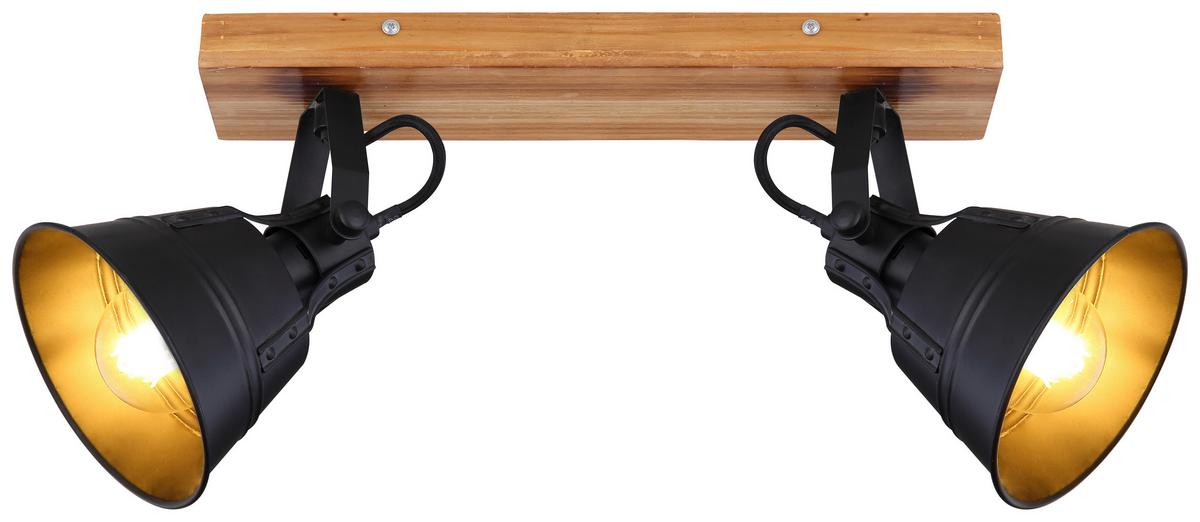 Strahler Günther 2-flammig Verstellbar L: 38 Cm - Goldfarben/Schwarz, Natur, Holz/Metall (38/24cm) - Globo