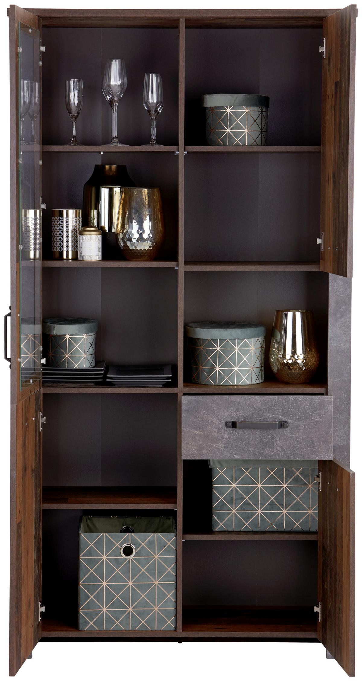 VITRÍNA ONTARIO - šedá/barvy dubu, Moderní, kompozitní dřevo/plast (106/200/41,5cm) - Ondega