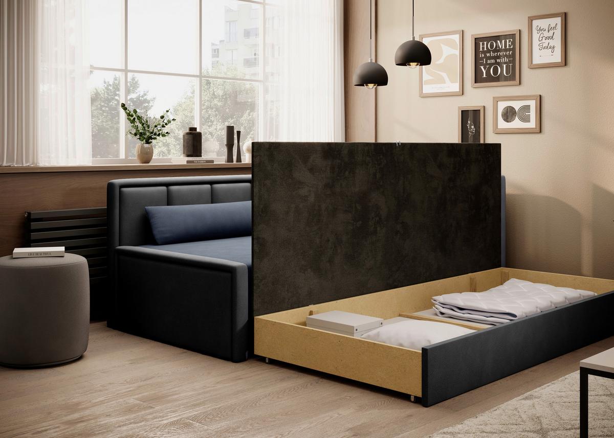 Récamiere Fulgeo Rechts Anthrazit,dunkelblau, B: 214 - Blau/Anthrazit, Design, Textil (214/77/82cm) - MID.YOU