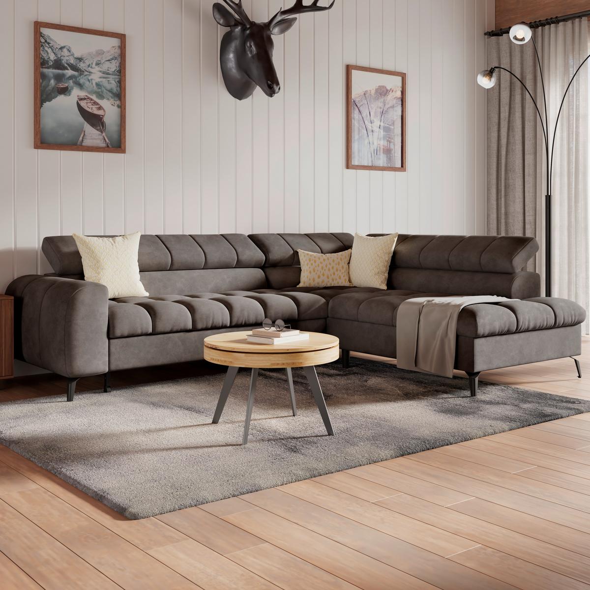 Ecksofa Volf Rechts New Schwarz, S: 261x203 cm - Schwarz, Trend, Kunststoff/Textil (261/203cm)