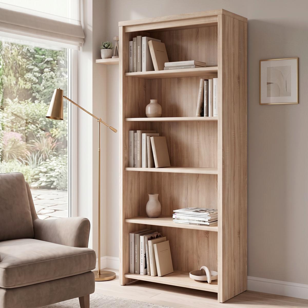 REGAL KASPIAN BOOKSHELF - Schwarz/Sonoma Eiche, Design, Holzwerkstoff (90/200,5/40,5cm)